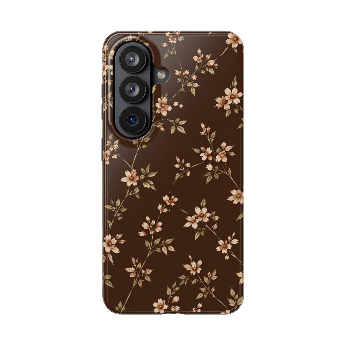 Floral Brown Tough Phone Case — Vintage Cherry Blossom Protective Cover