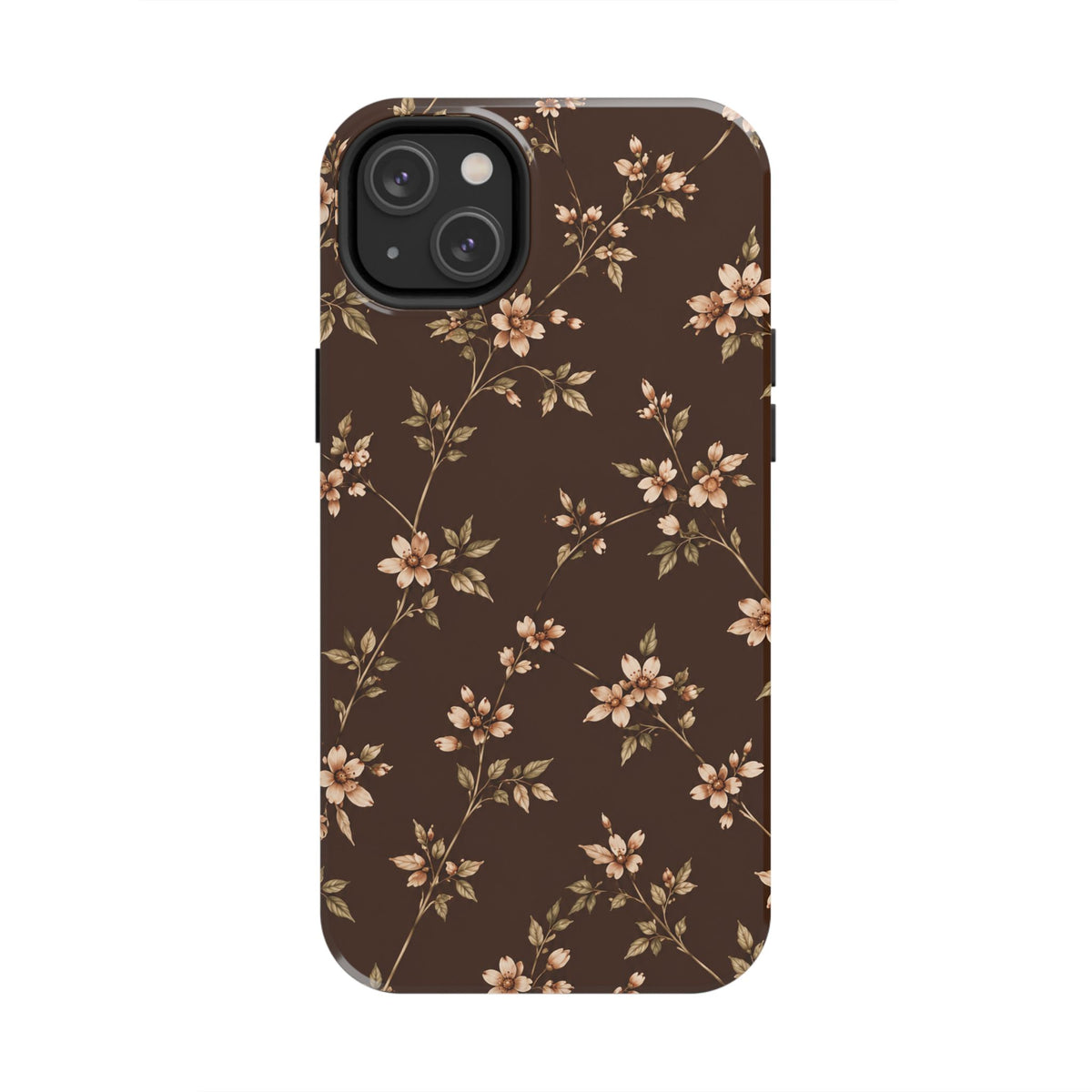 Floral Brown Tough Phone Case — Vintage Cherry Blossom Protective Cover
