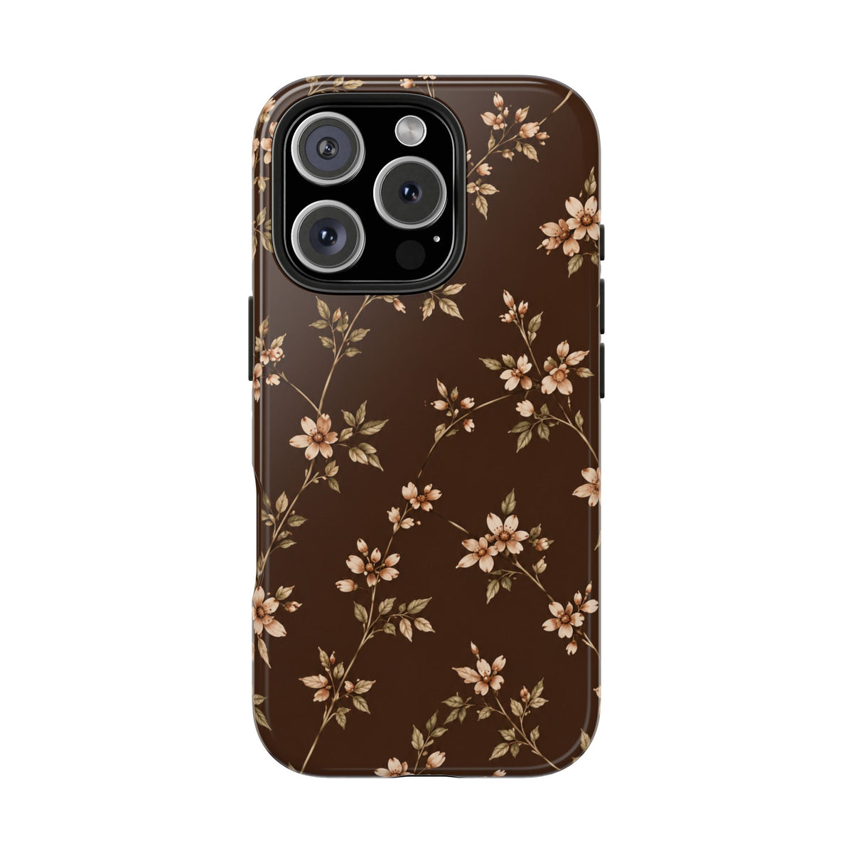 Floral Brown Tough Phone Case — Vintage Cherry Blossom Protective Cover