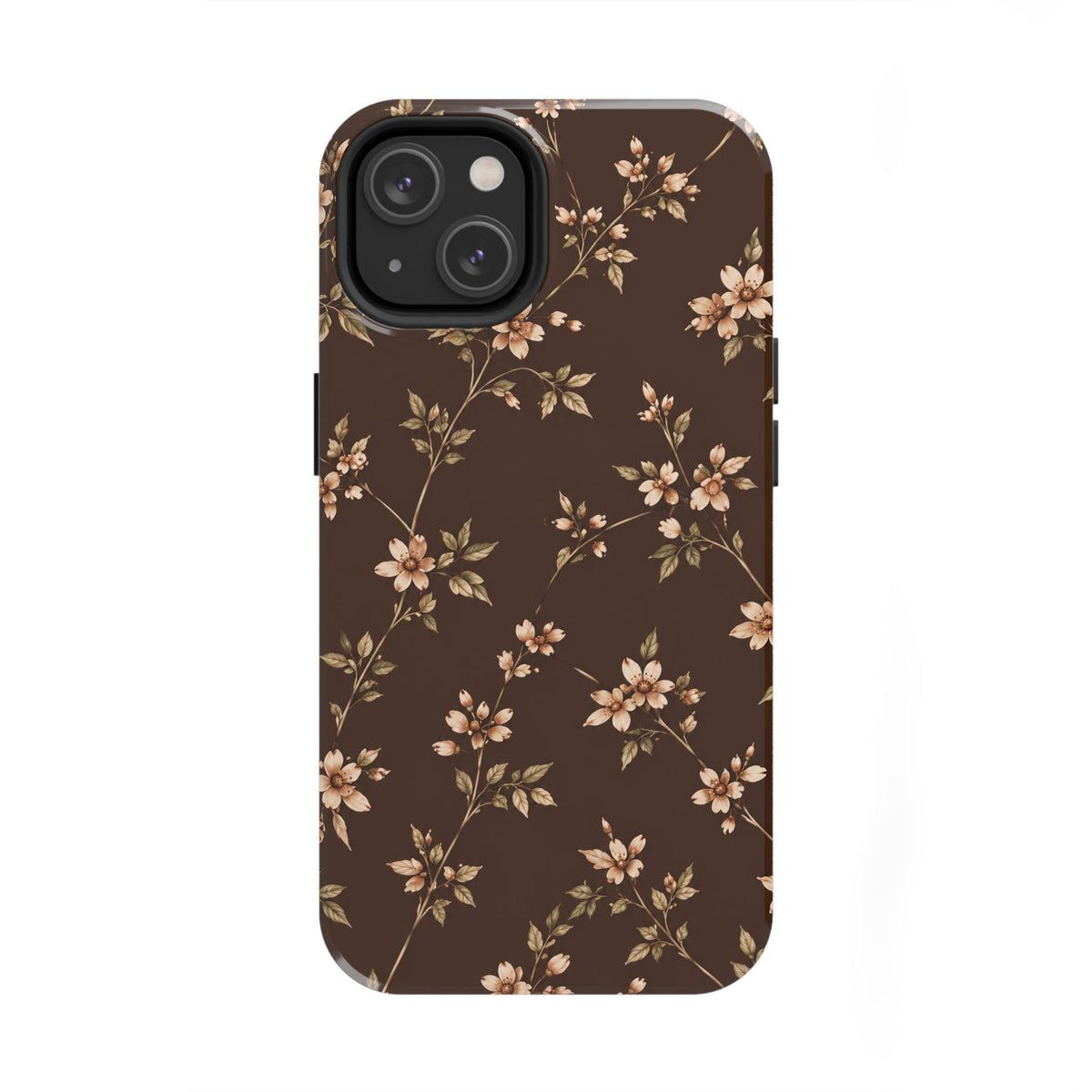 Floral Brown Tough Phone Case — Vintage Cherry Blossom Protective Cover
