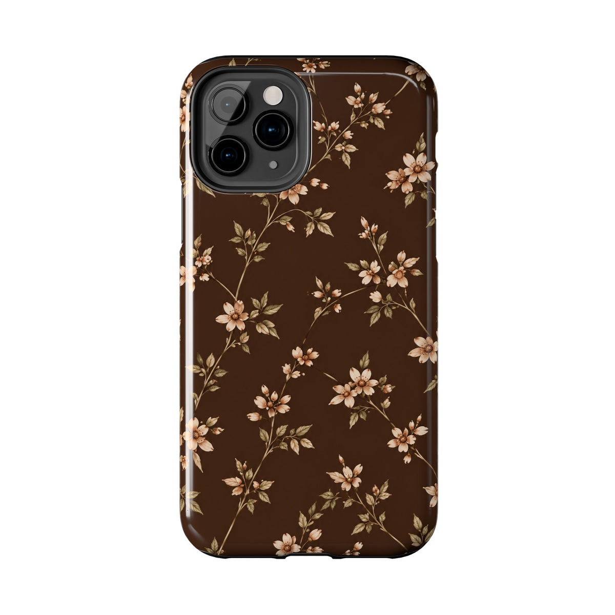 Floral Brown Tough Phone Case — Vintage Cherry Blossom Protective Cover