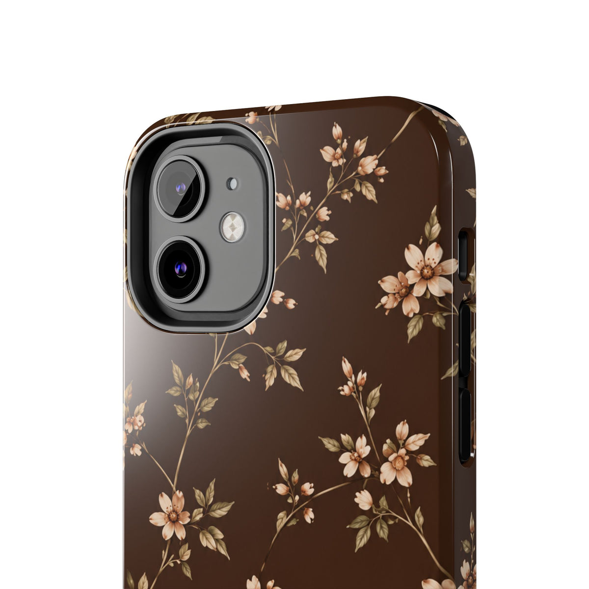 Floral Brown Tough Phone Case — Vintage Cherry Blossom Protective Cover