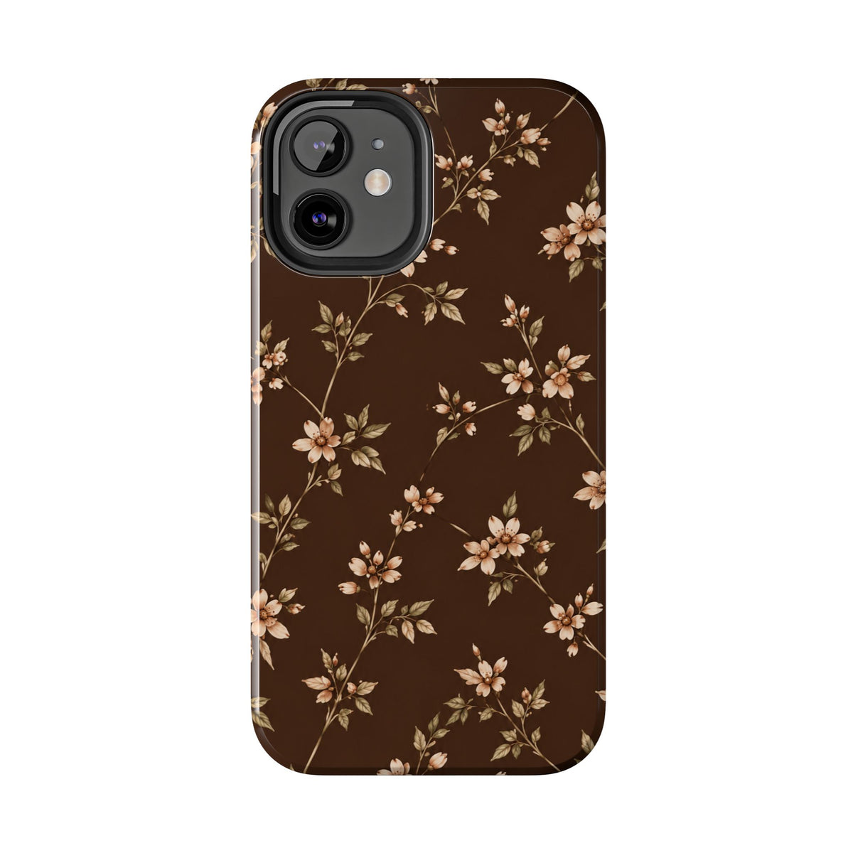 Floral Brown Tough Phone Case — Vintage Cherry Blossom Protective Cover