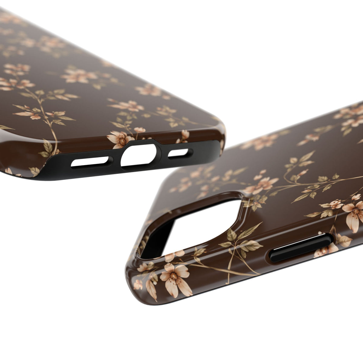 Floral Brown Tough Phone Case — Vintage Cherry Blossom Protective Cover