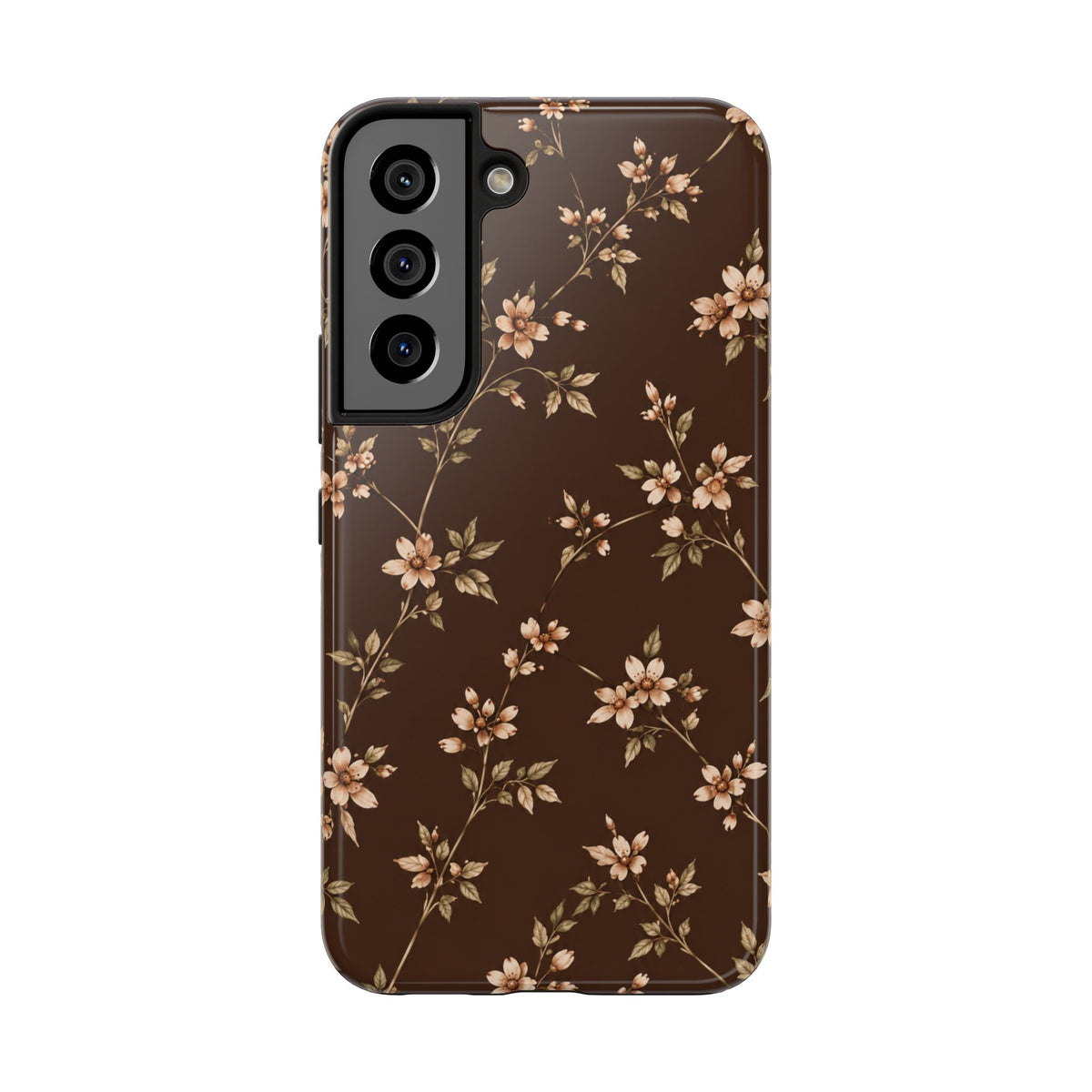 Floral Brown Tough Phone Case — Vintage Cherry Blossom Protective Cover