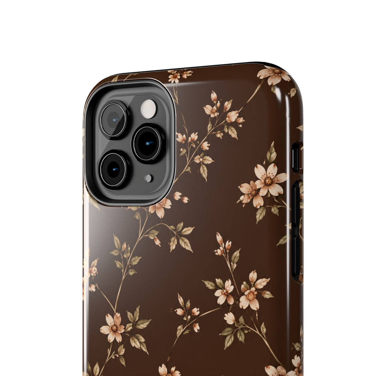 Floral Brown Tough Phone Case — Vintage Cherry Blossom Protective Cover