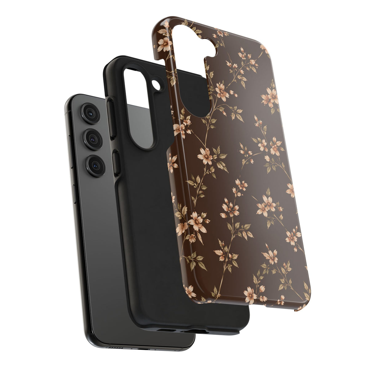 Floral Brown Tough Phone Case — Vintage Cherry Blossom Protective Cover