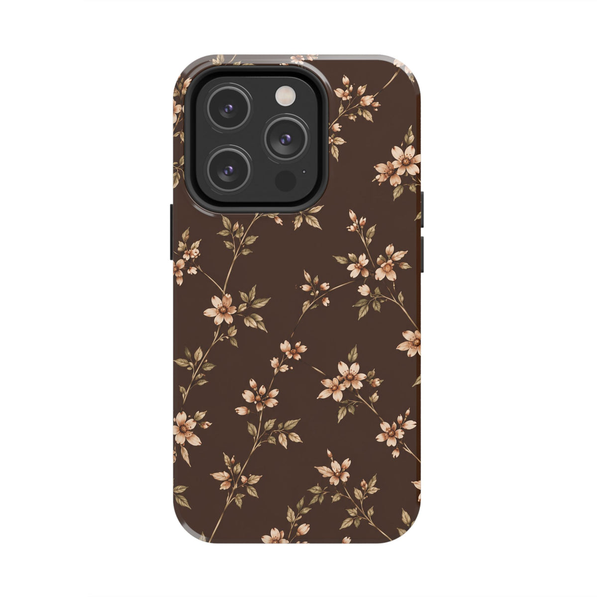 Floral Brown Tough Phone Case — Vintage Cherry Blossom Protective Cover