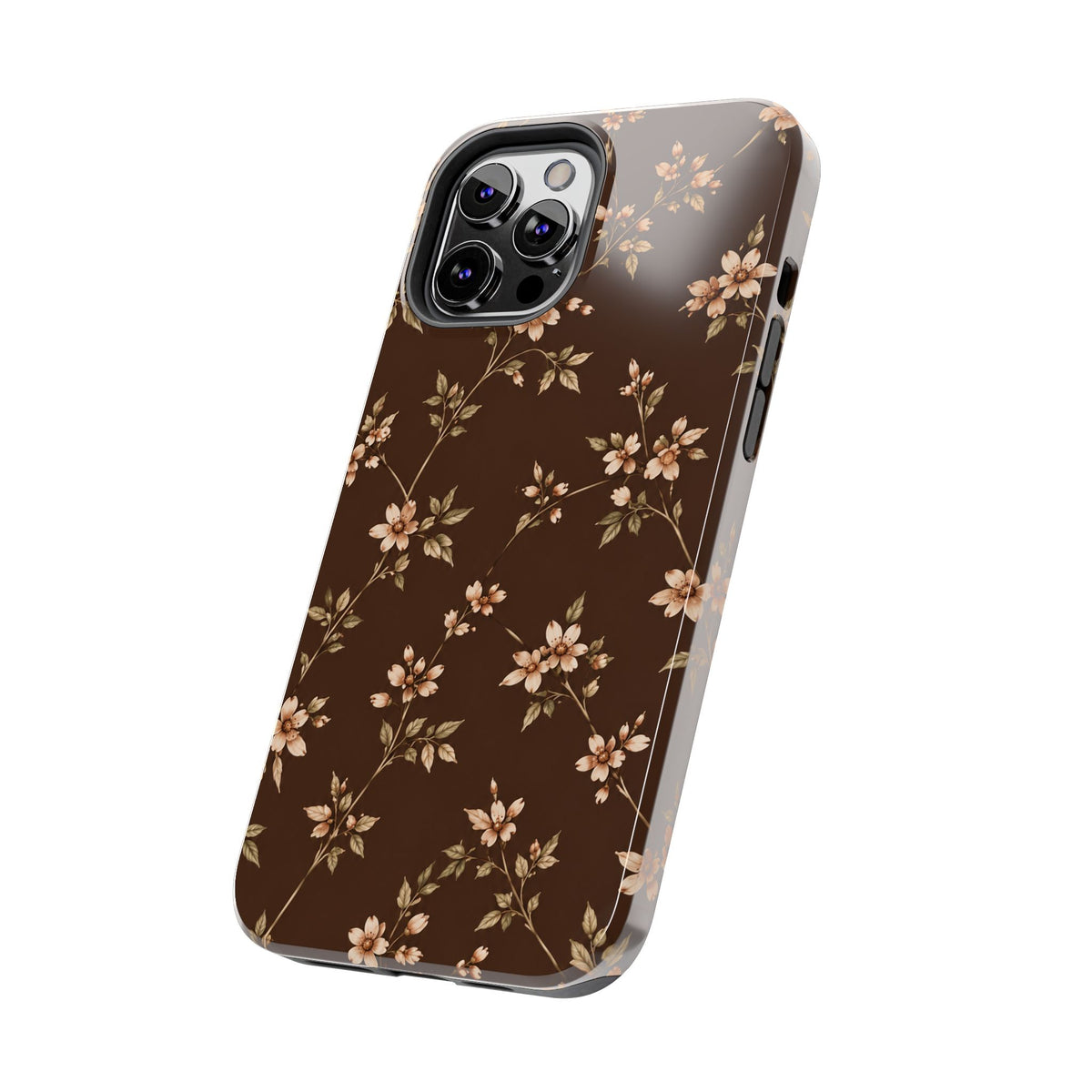 Floral Brown Tough Phone Case — Vintage Cherry Blossom Protective Cover
