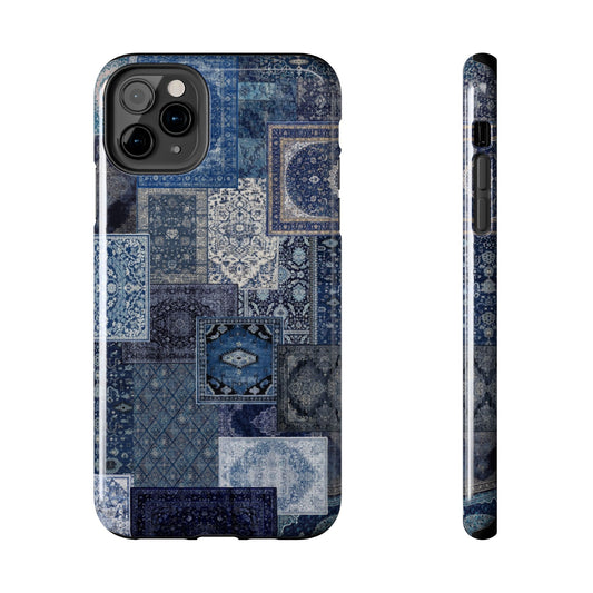 Vintage Rug Pattern Phone Cases, Tough Cases for iPhone, Stylish Smartphone Cover, Unique Gifts for Him/Her, Blue Design