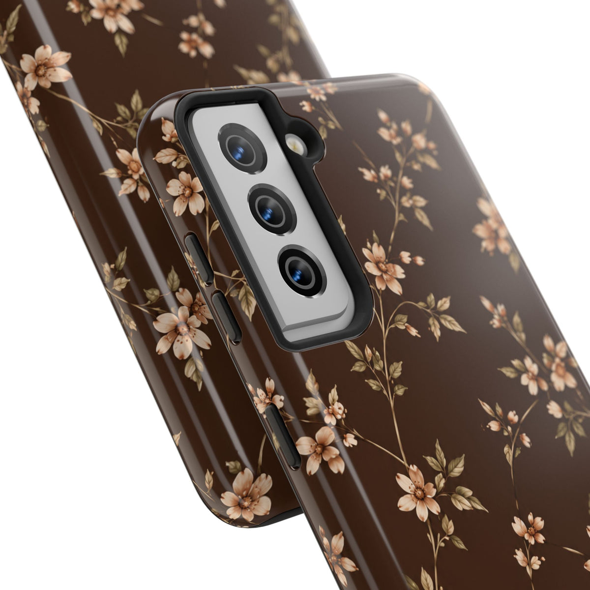 Floral Brown Tough Phone Case — Vintage Cherry Blossom Protective Cover