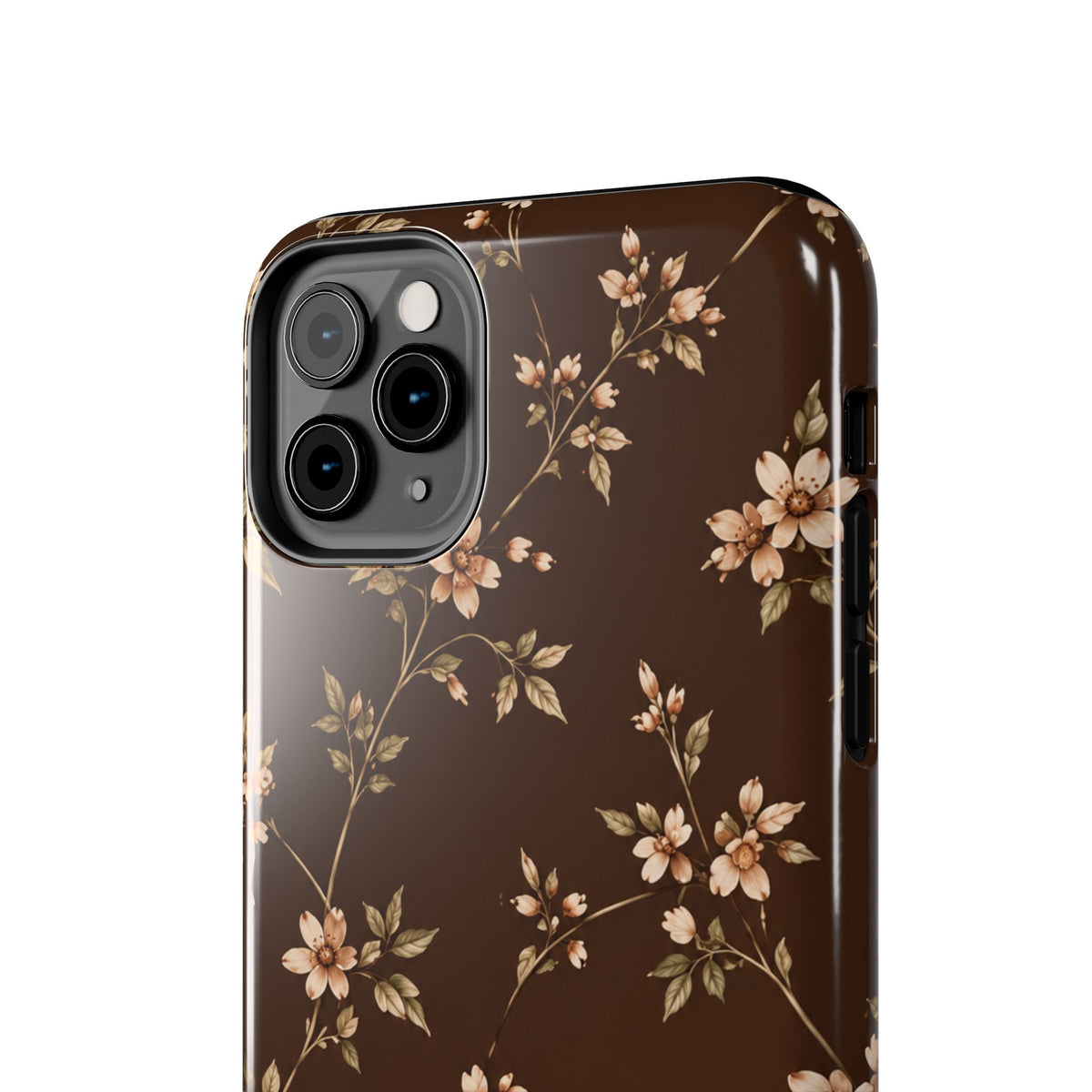 Floral Brown Tough Phone Case — Vintage Cherry Blossom Protective Cover