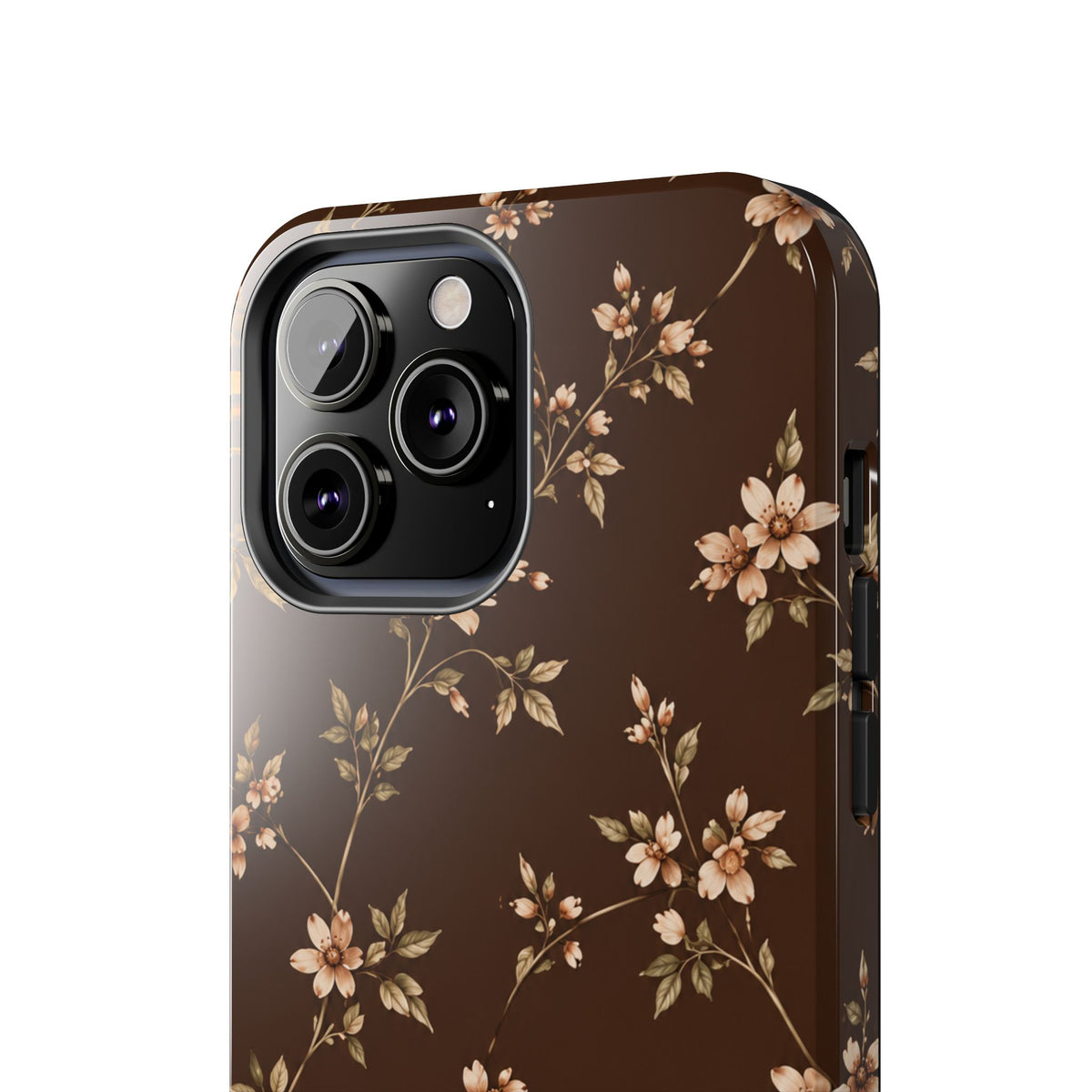 Floral Brown Tough Phone Case — Vintage Cherry Blossom Protective Cover