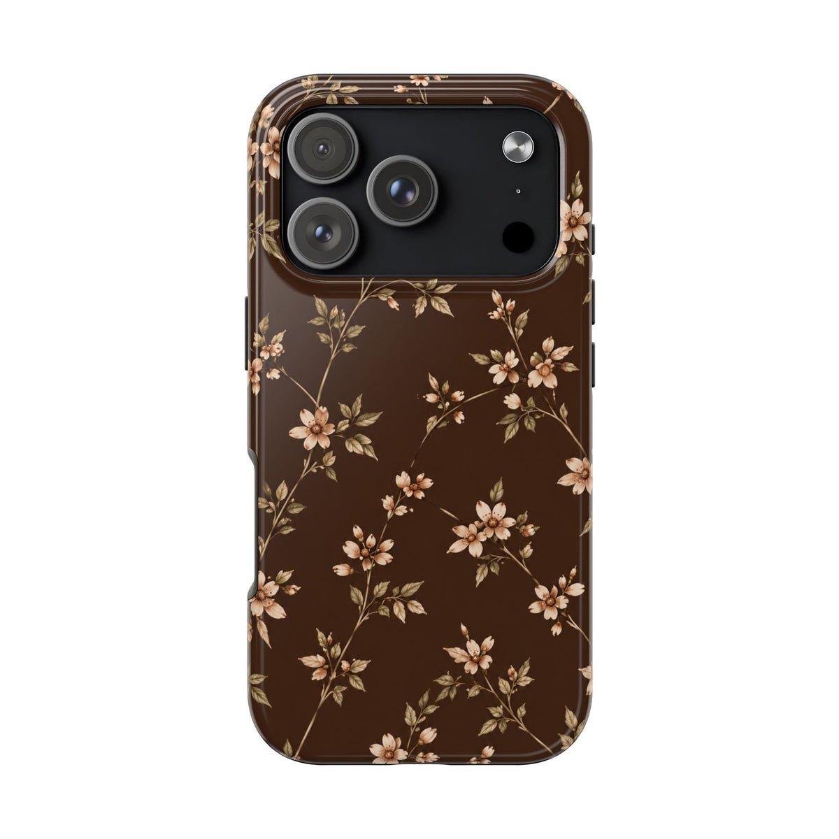 Floral Brown Tough Phone Case — Vintage Cherry Blossom Protective Cover