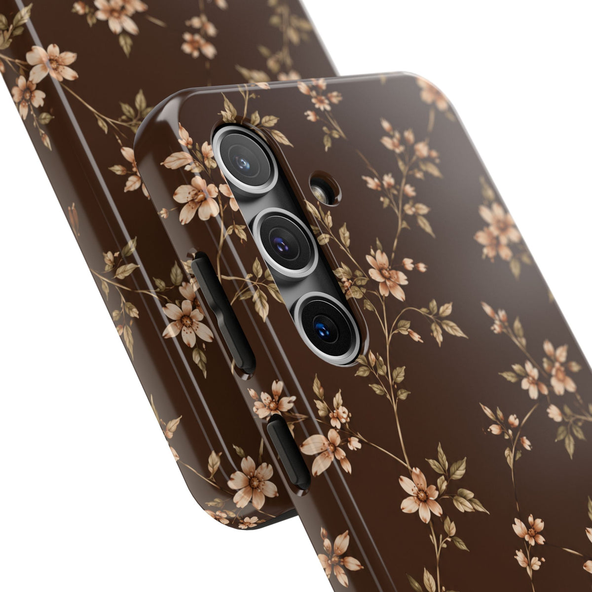 Floral Brown Tough Phone Case — Vintage Cherry Blossom Protective Cover