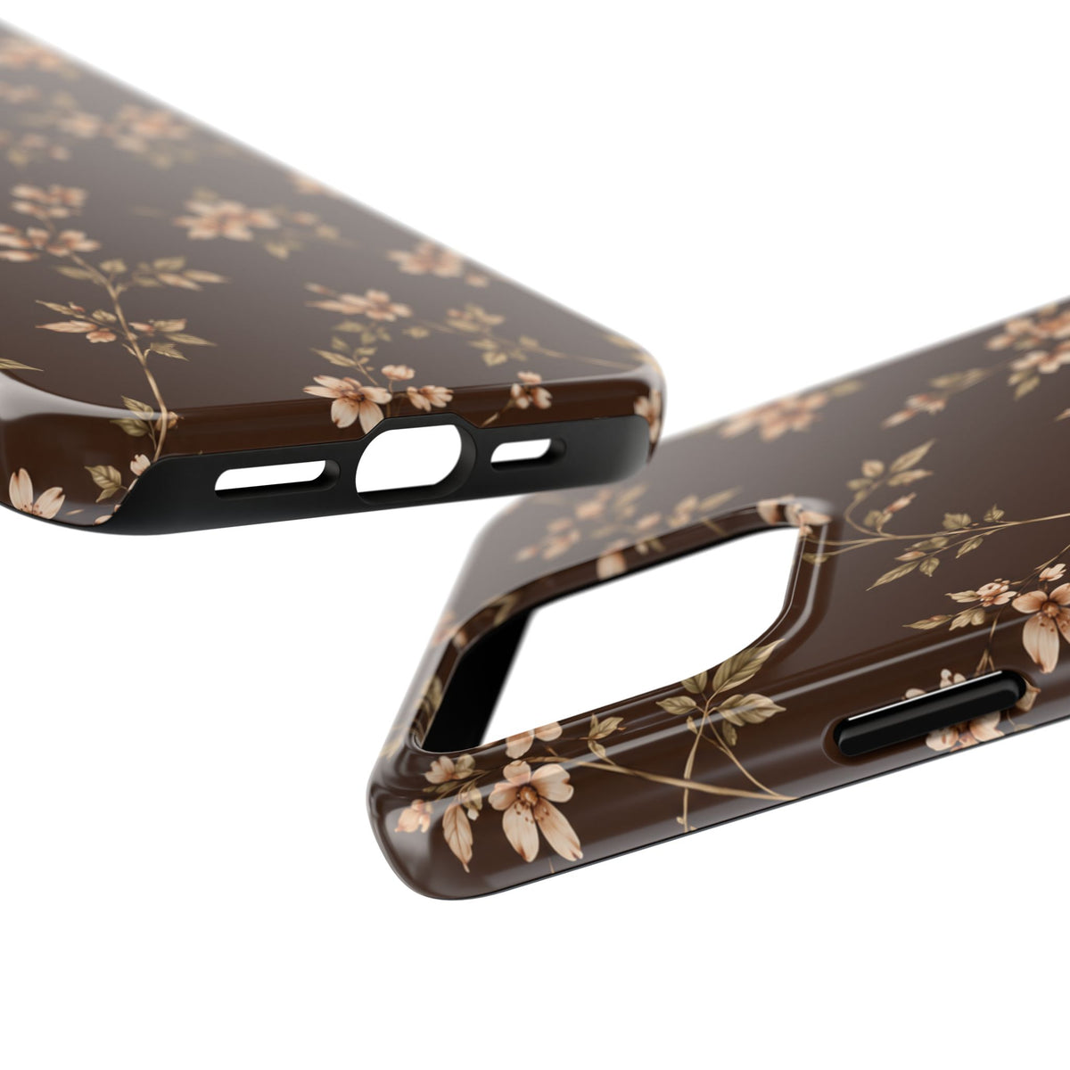 Floral Brown Tough Phone Case — Vintage Cherry Blossom Protective Cover