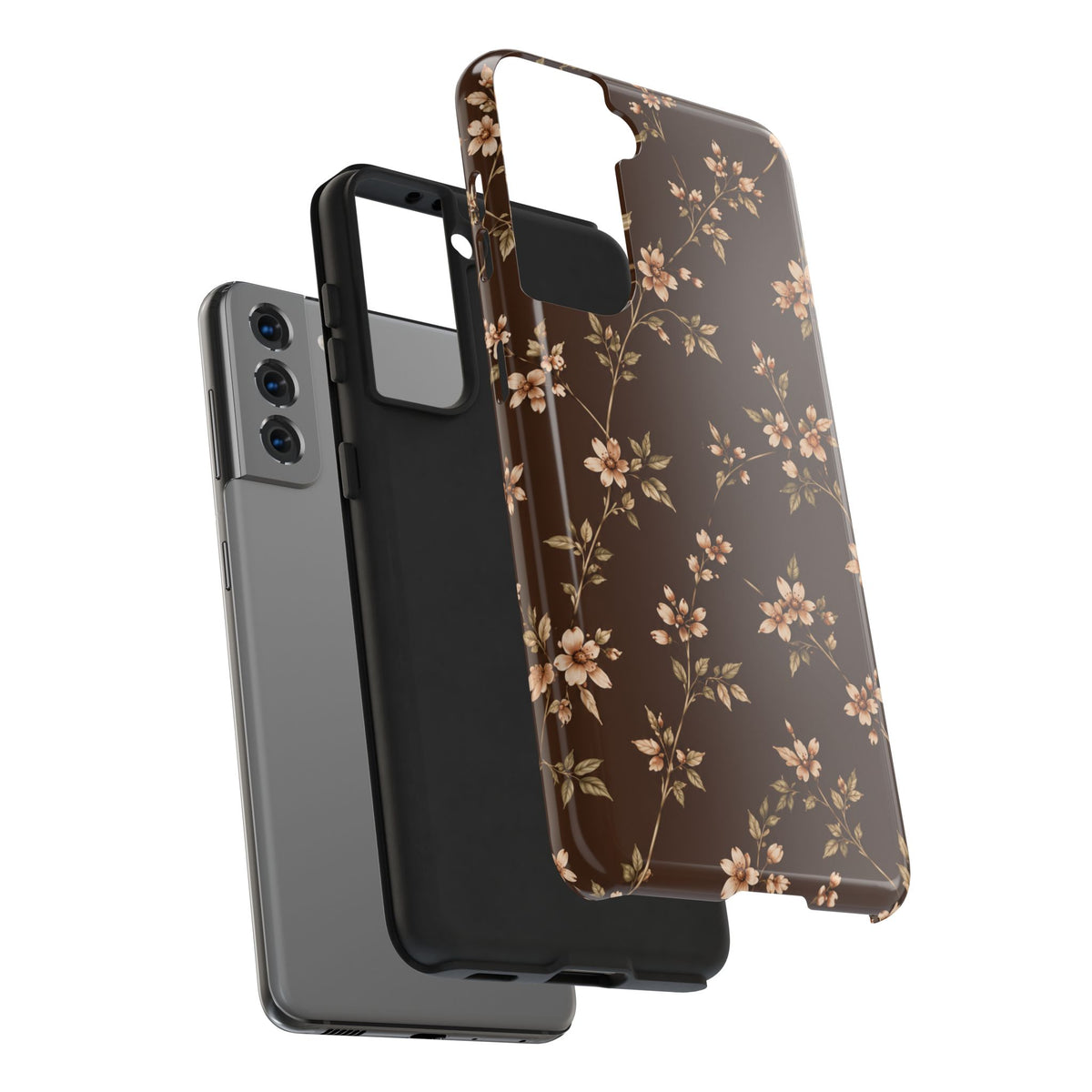 Floral Brown Tough Phone Case — Vintage Cherry Blossom Protective Cover