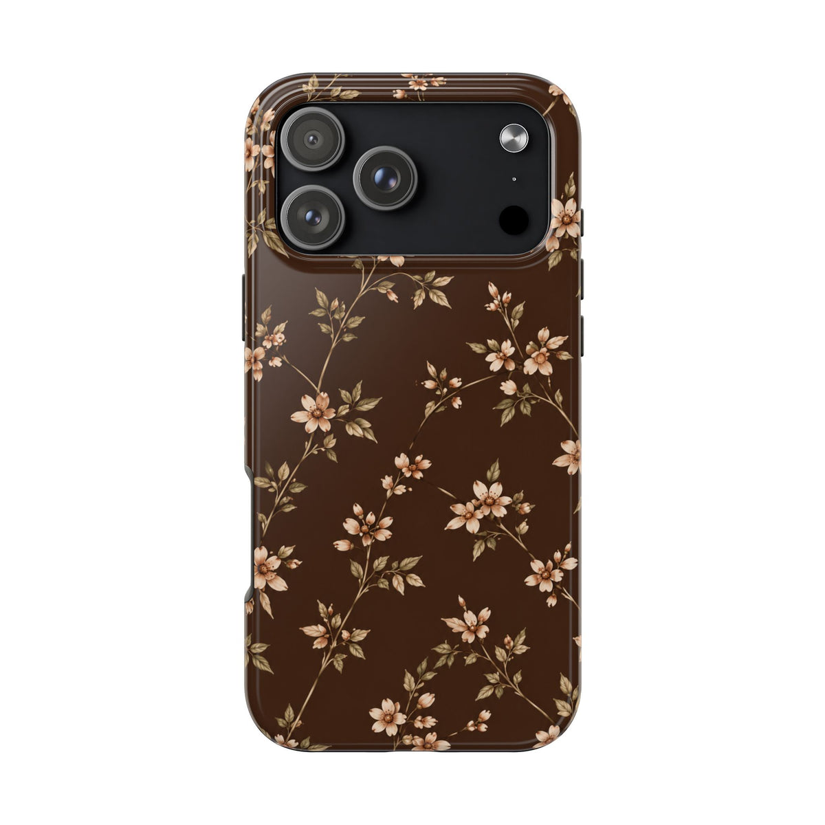 Floral Brown Tough Phone Case — Vintage Cherry Blossom Protective Cover