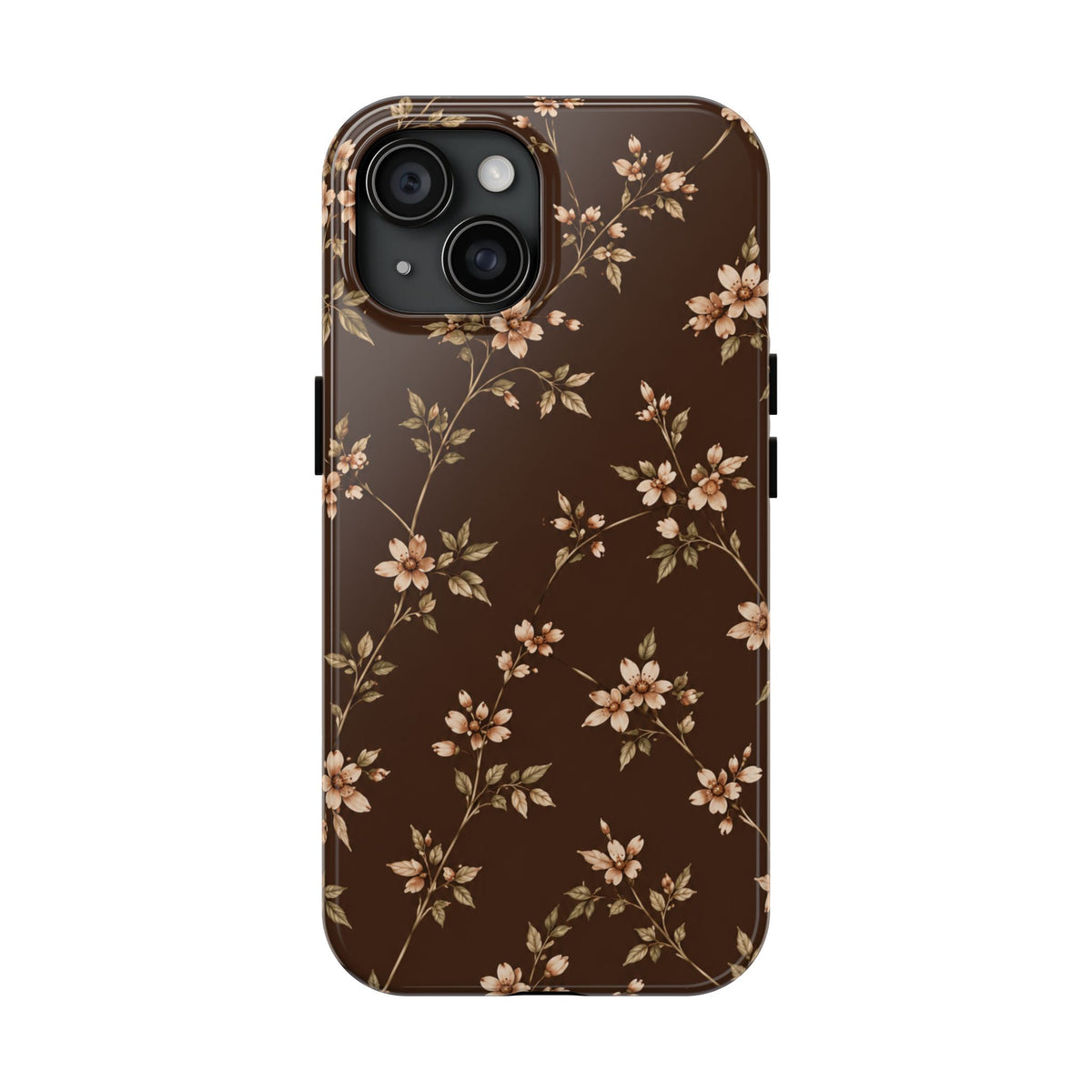 Floral Brown Tough Phone Case — Vintage Cherry Blossom Protective Cover