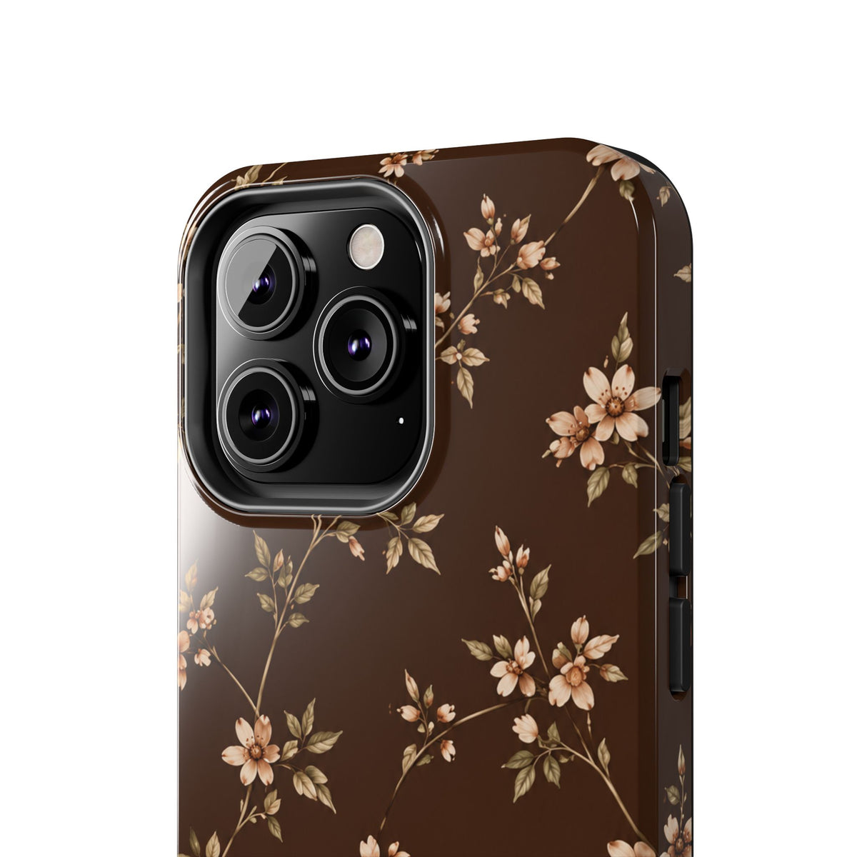 Floral Brown Tough Phone Case — Vintage Cherry Blossom Protective Cover