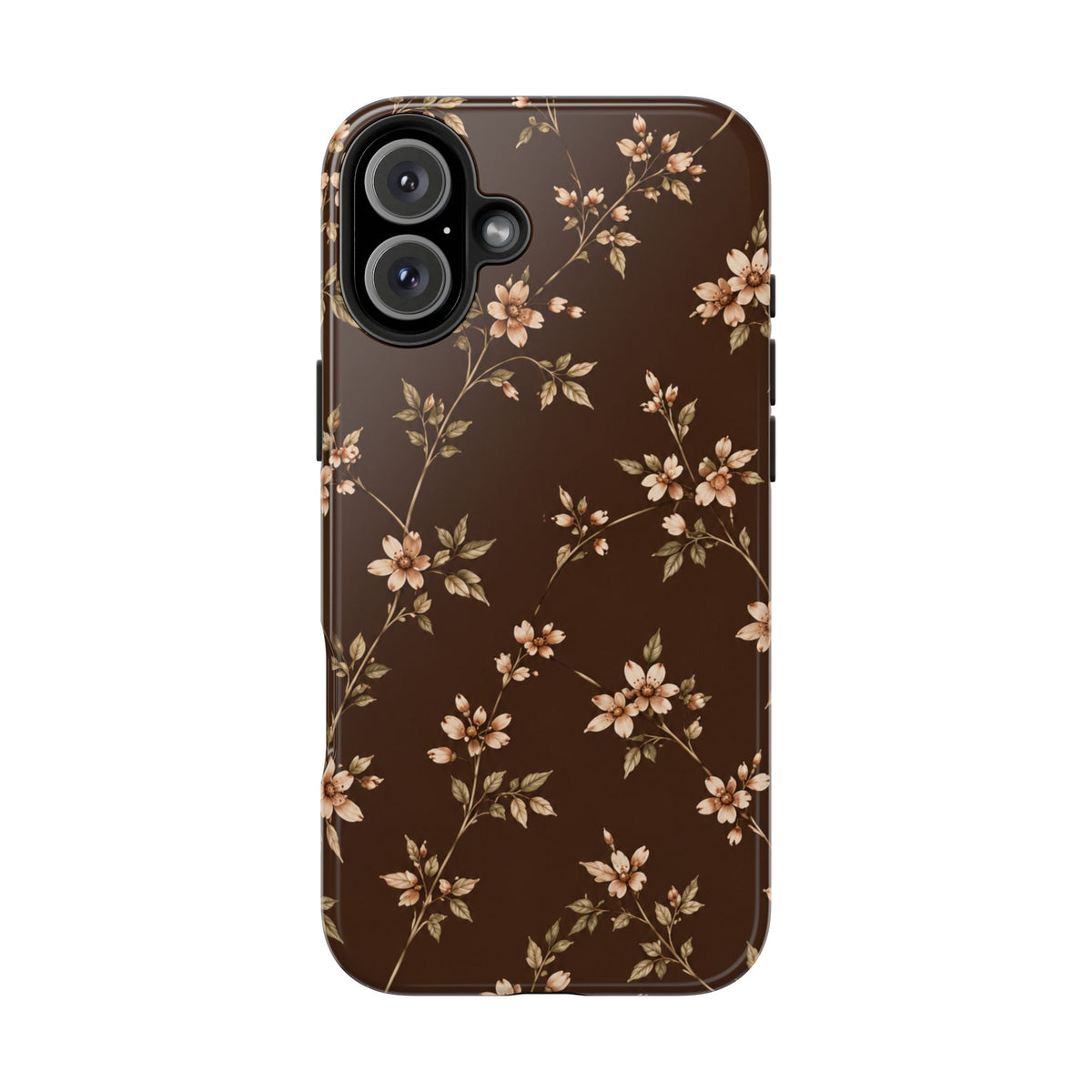 Floral Brown Tough Phone Case — Vintage Cherry Blossom Protective Cover