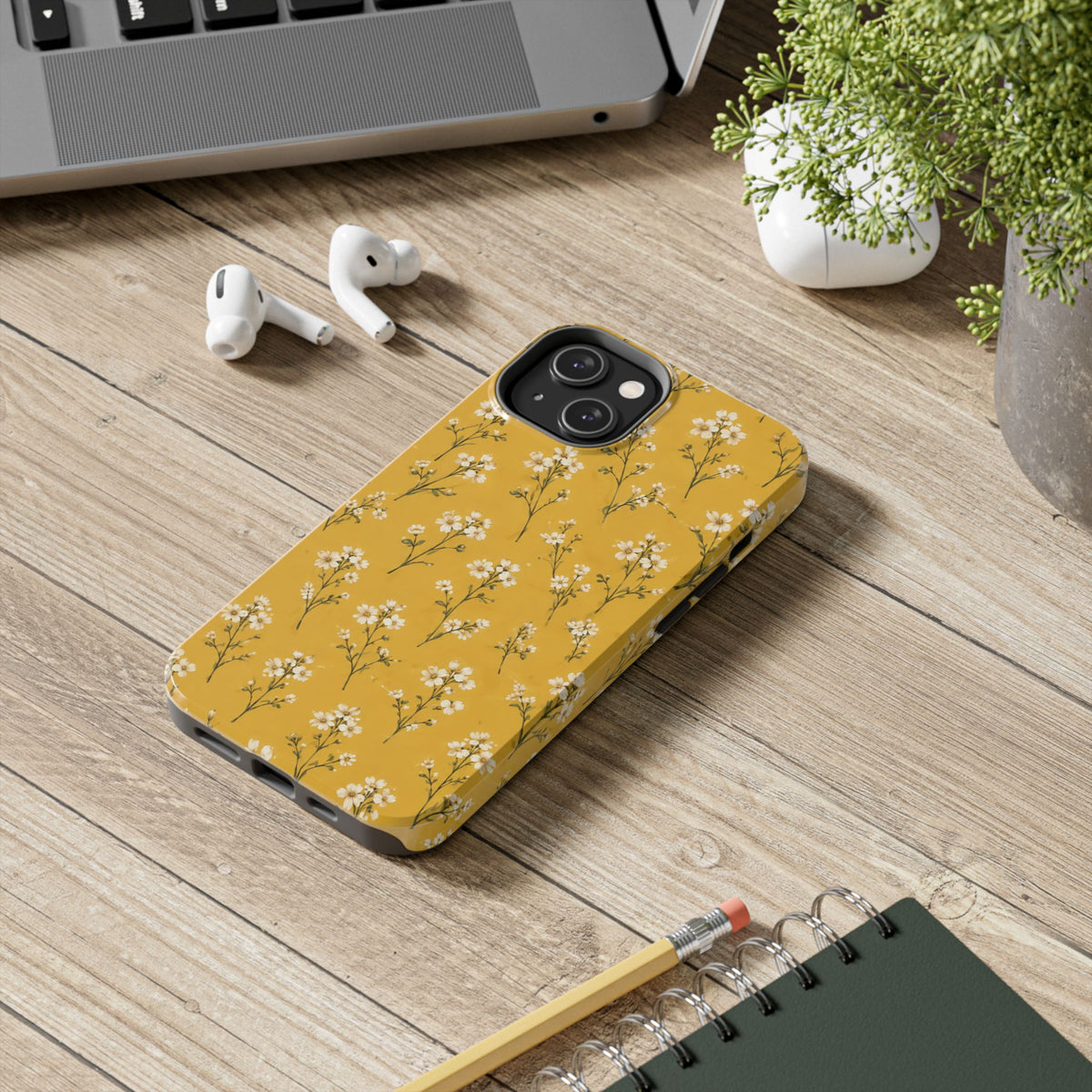Mustard Floral Tough Phone Case — Daisy Sprig Protective Phone Case