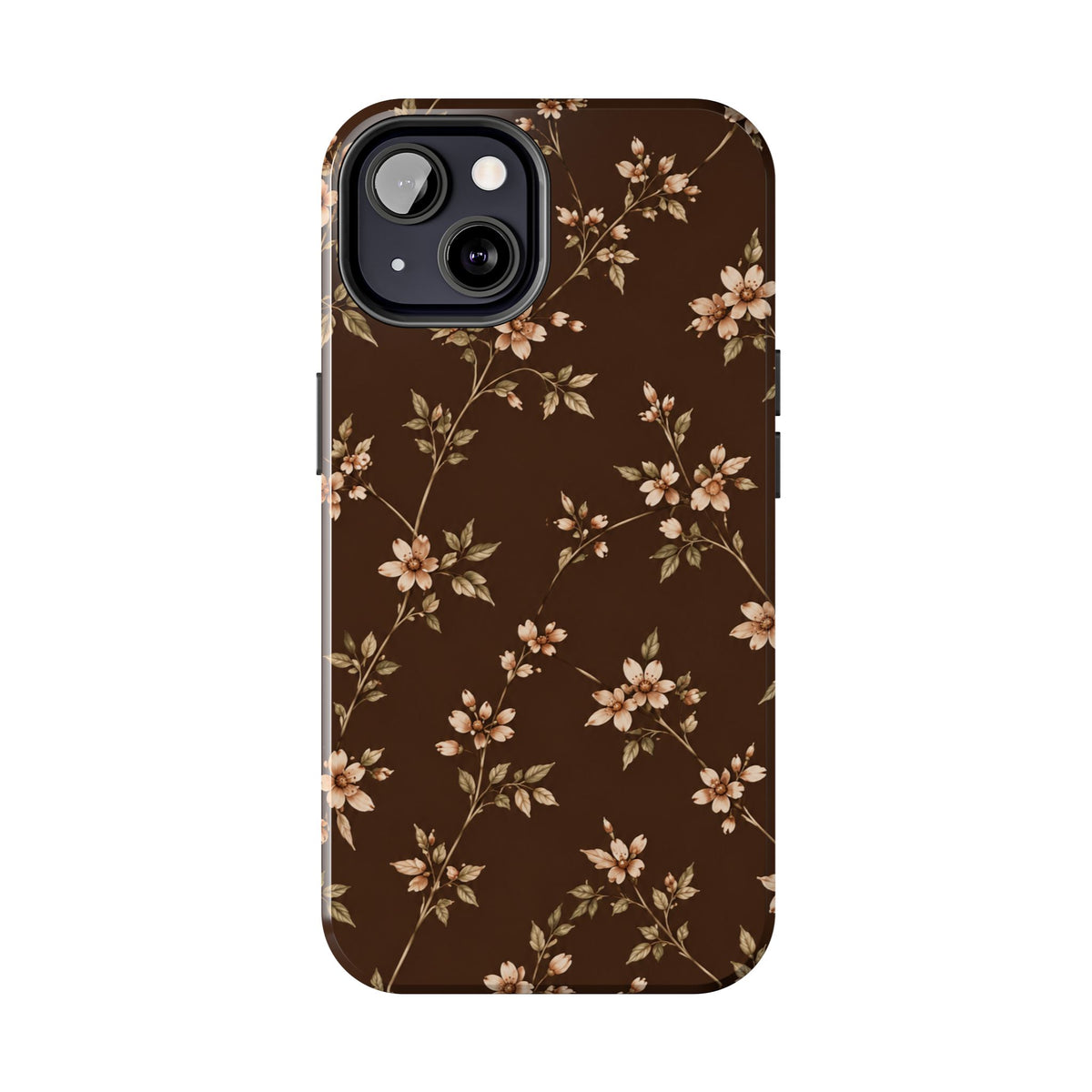 Floral Brown Tough Phone Case — Vintage Cherry Blossom Protective Cover