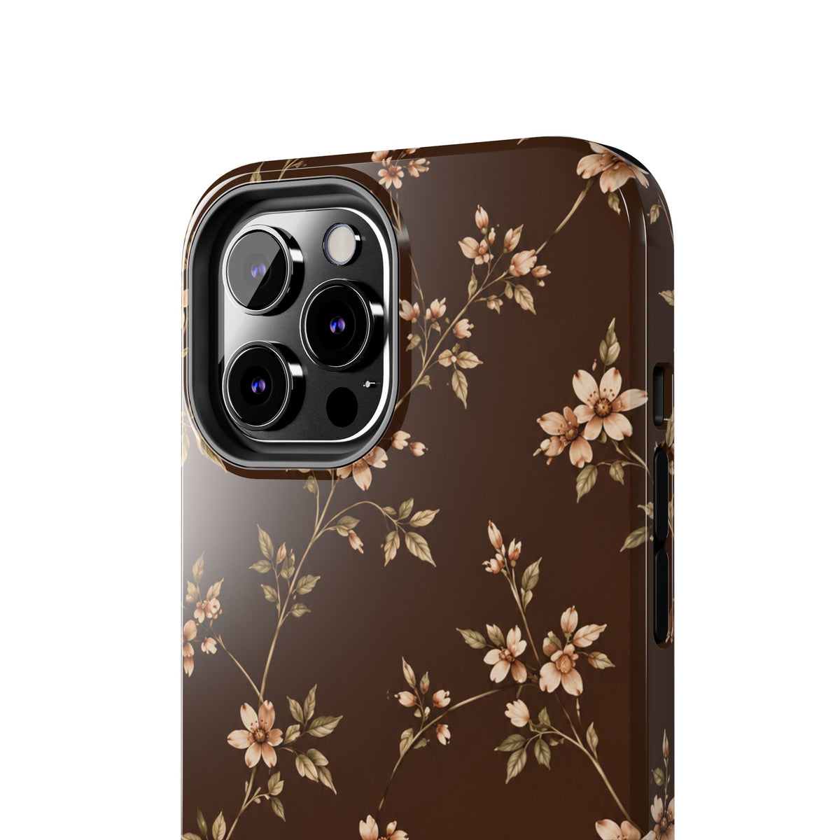 Floral Brown Tough Phone Case — Vintage Cherry Blossom Protective Cover