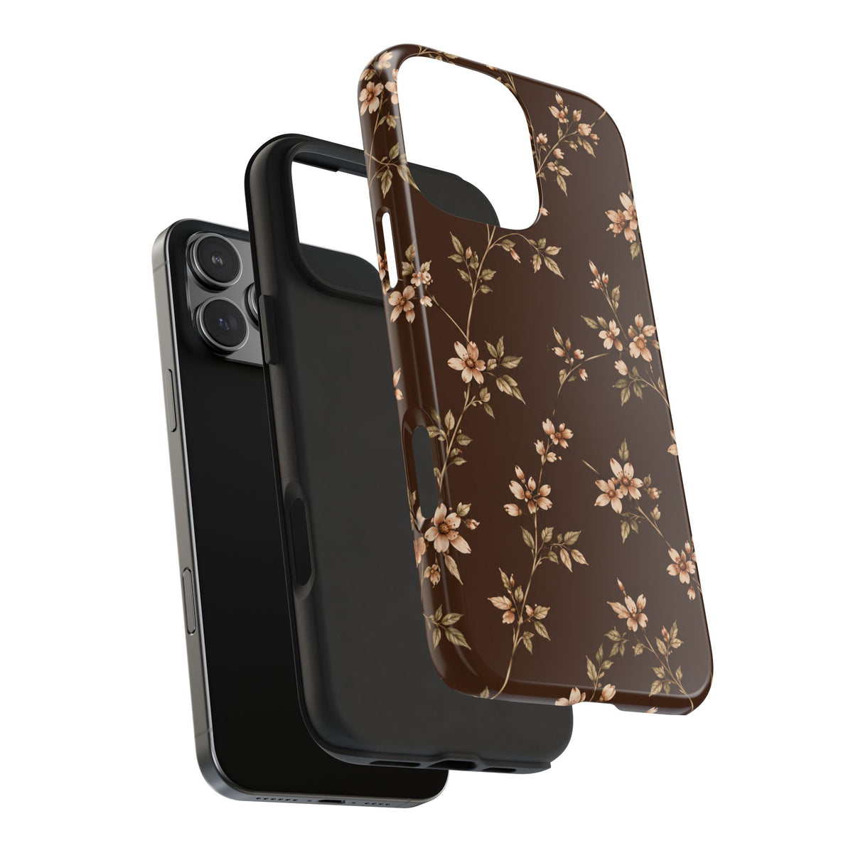 Floral Brown Tough Phone Case — Vintage Cherry Blossom Protective Cover