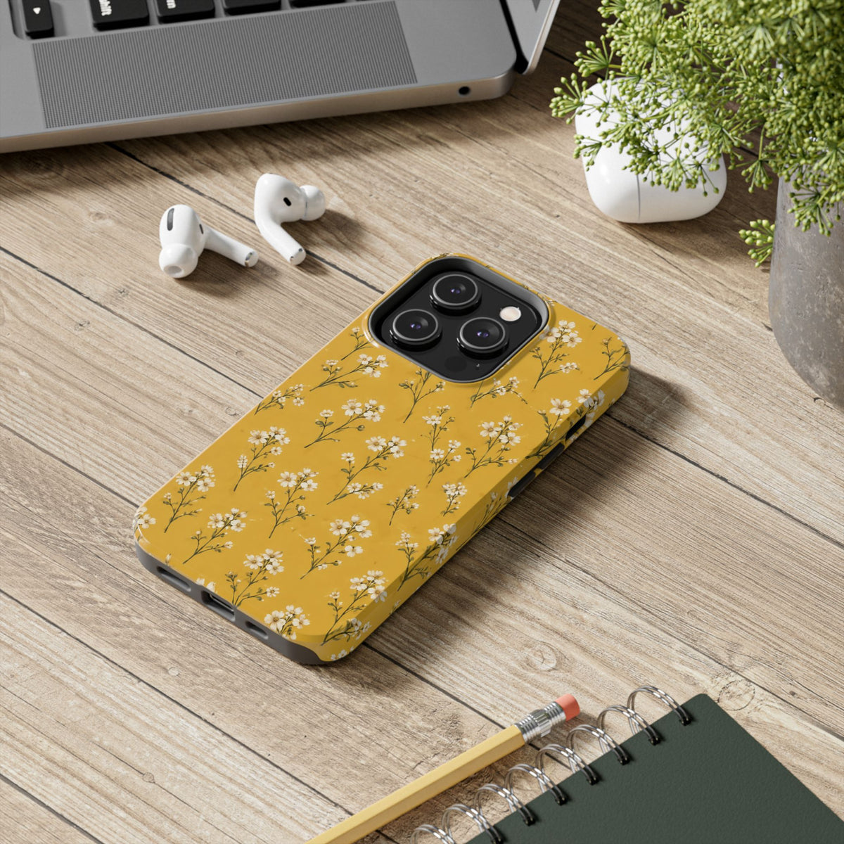 Mustard Floral Tough Phone Case — Daisy Sprig Protective Phone Case