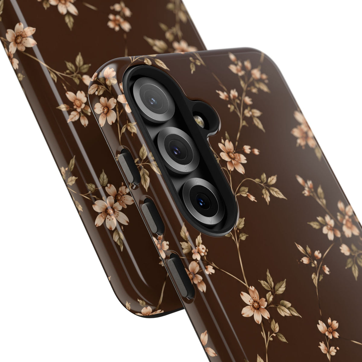 Floral Brown Tough Phone Case — Vintage Cherry Blossom Protective Cover
