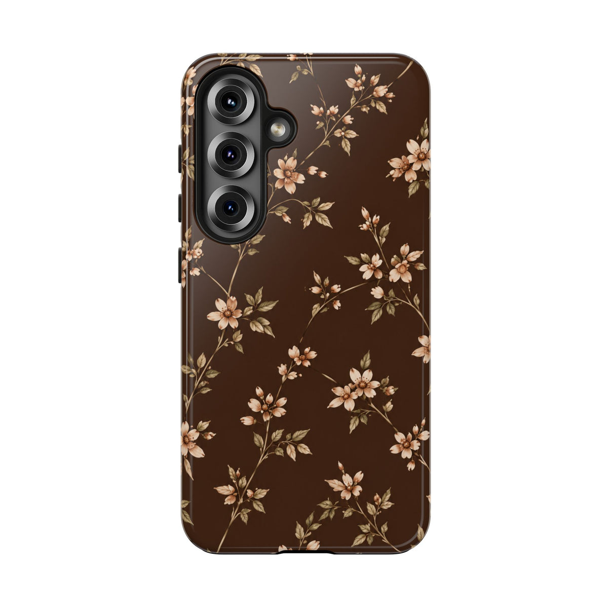 Floral Brown Tough Phone Case — Vintage Cherry Blossom Protective Cover