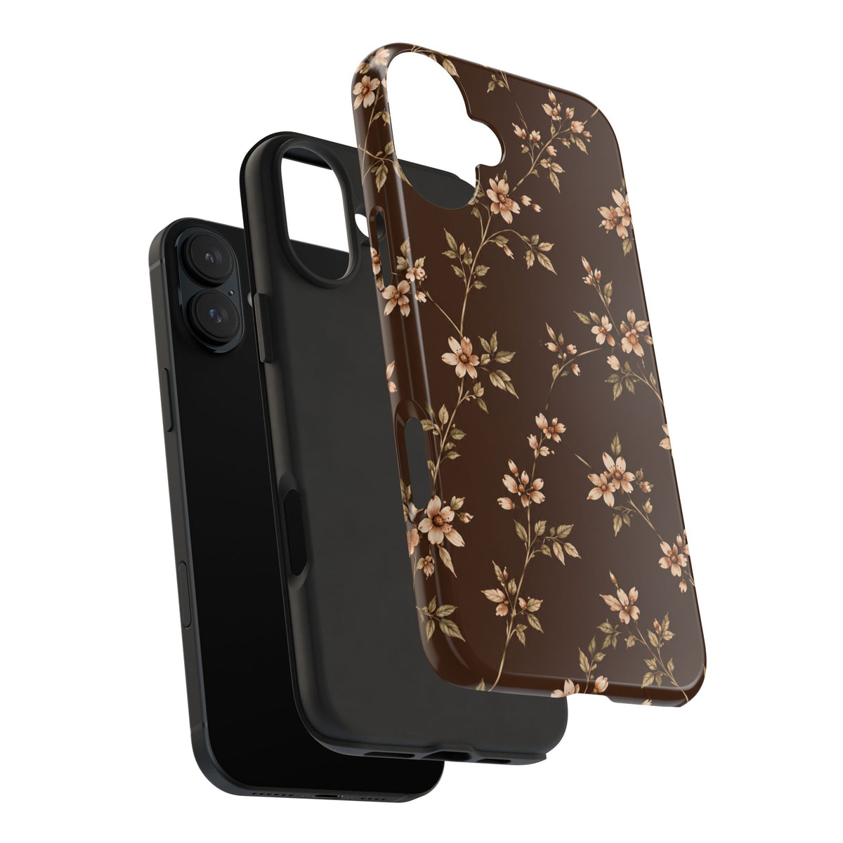Floral Brown Tough Phone Case — Vintage Cherry Blossom Protective Cover