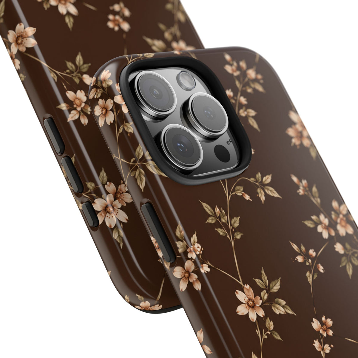 Floral Brown Tough Phone Case — Vintage Cherry Blossom Protective Cover
