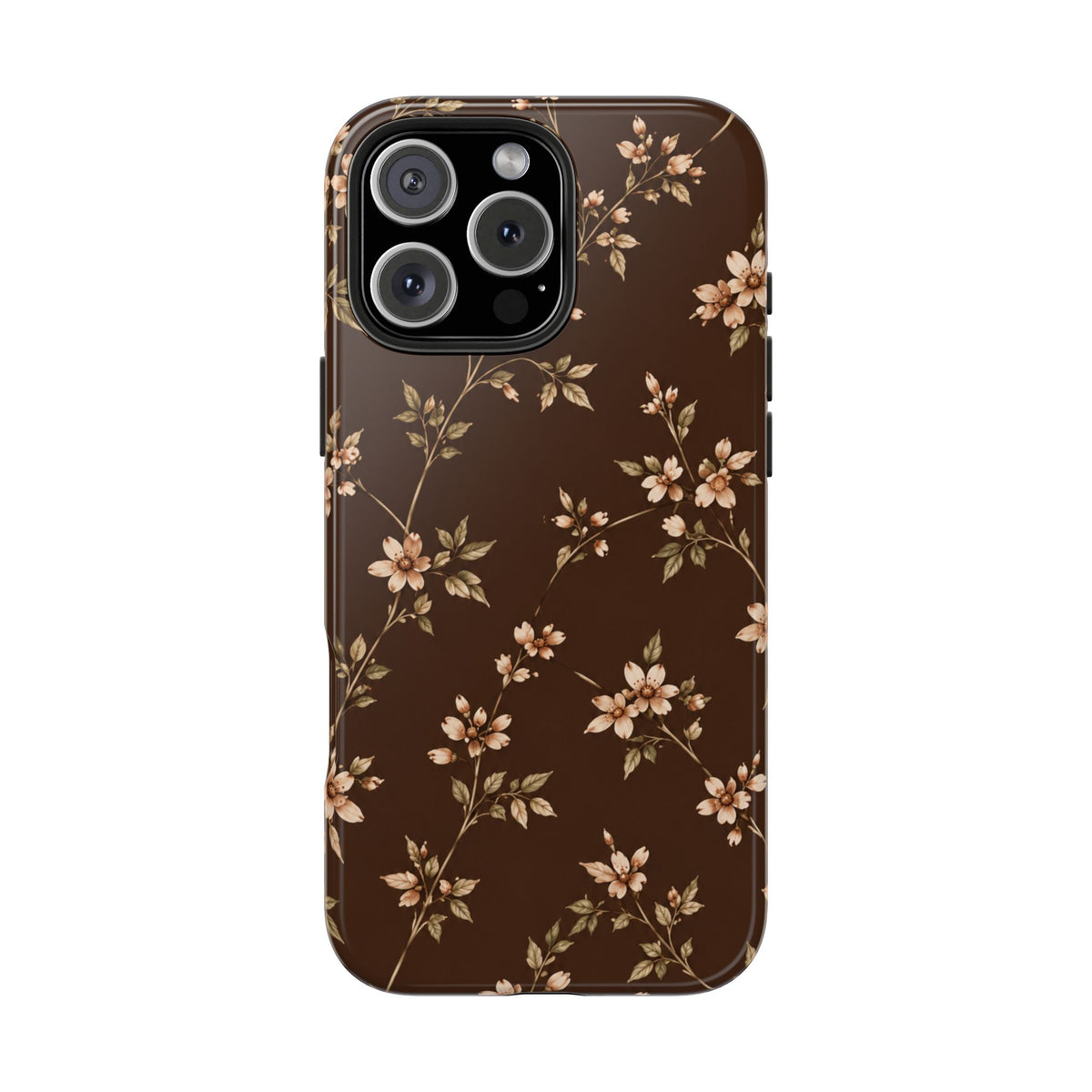 Floral Brown Tough Phone Case — Vintage Cherry Blossom Protective Cover