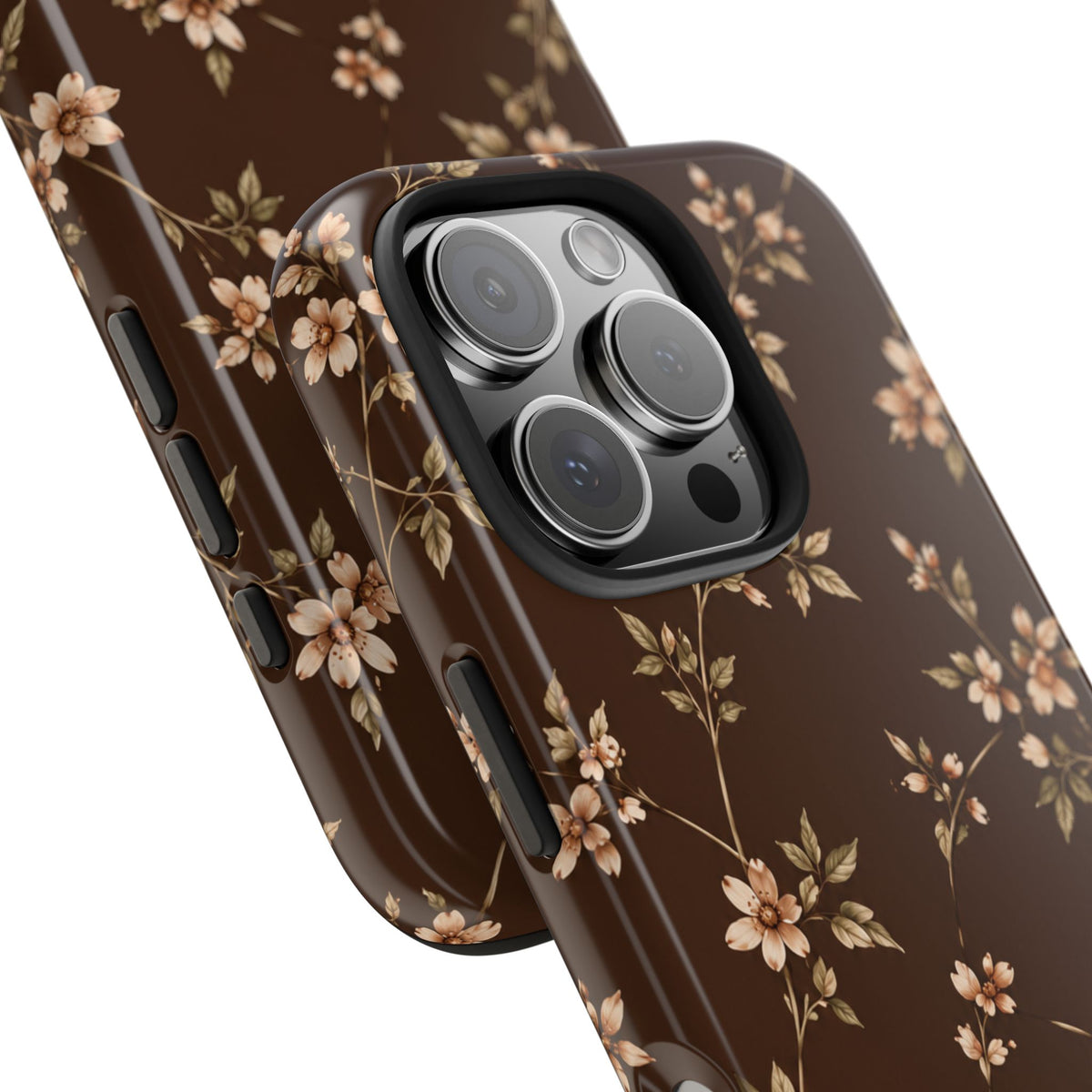 Floral Brown Tough Phone Case — Vintage Cherry Blossom Protective Cover