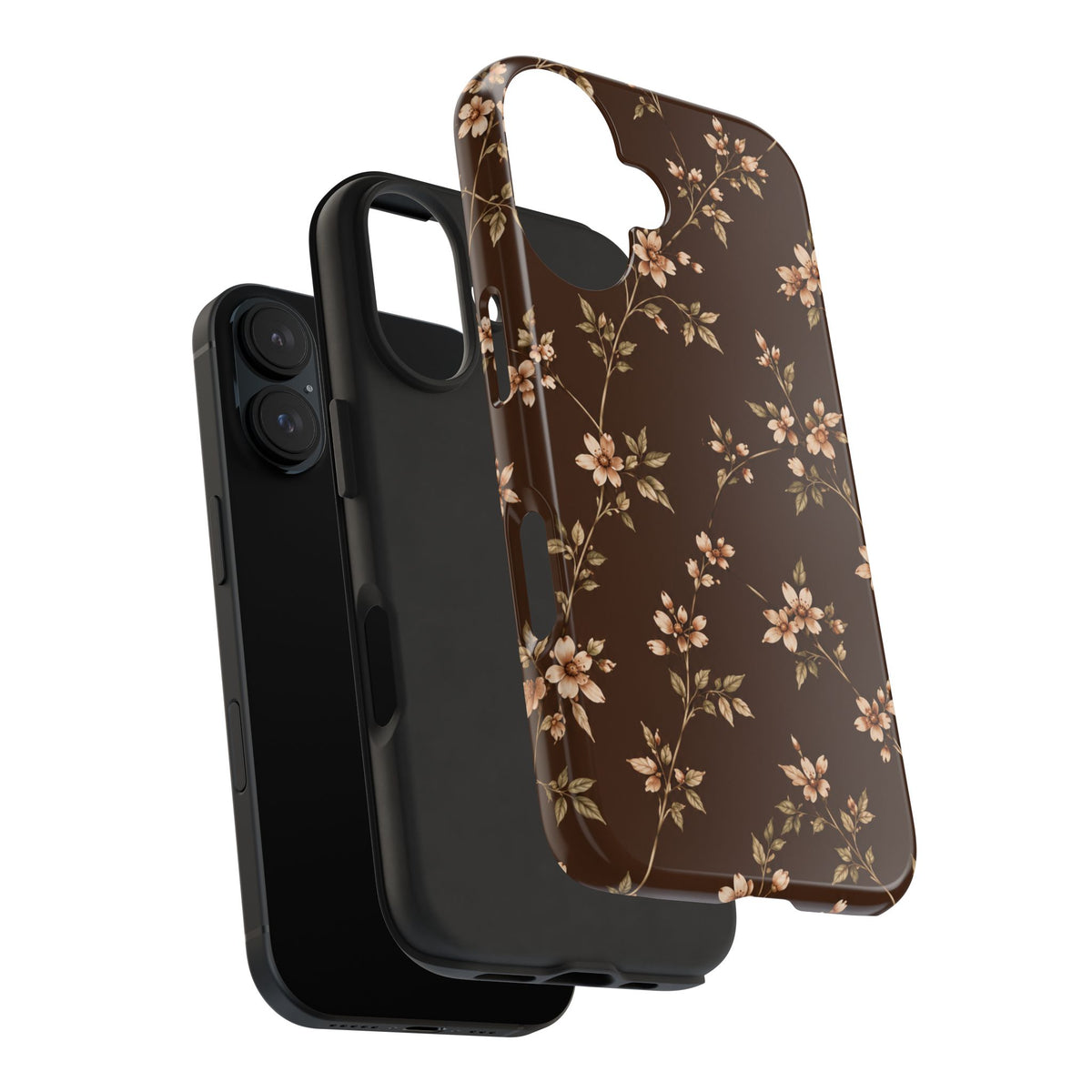 Floral Brown Tough Phone Case — Vintage Cherry Blossom Protective Cover