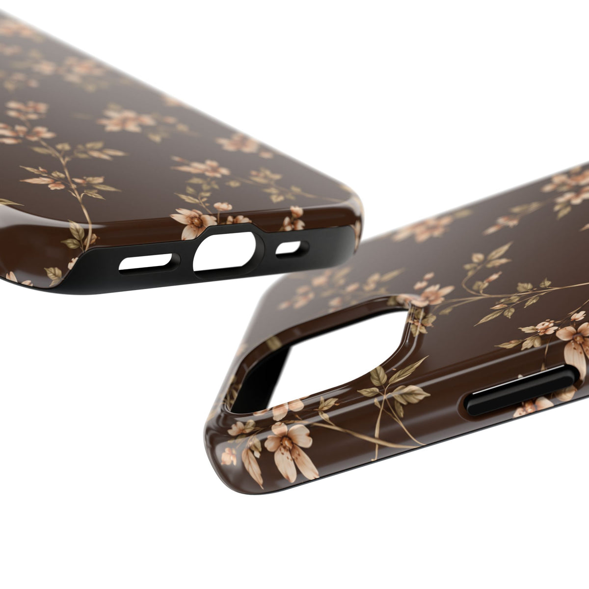 Floral Brown Tough Phone Case — Vintage Cherry Blossom Protective Cover