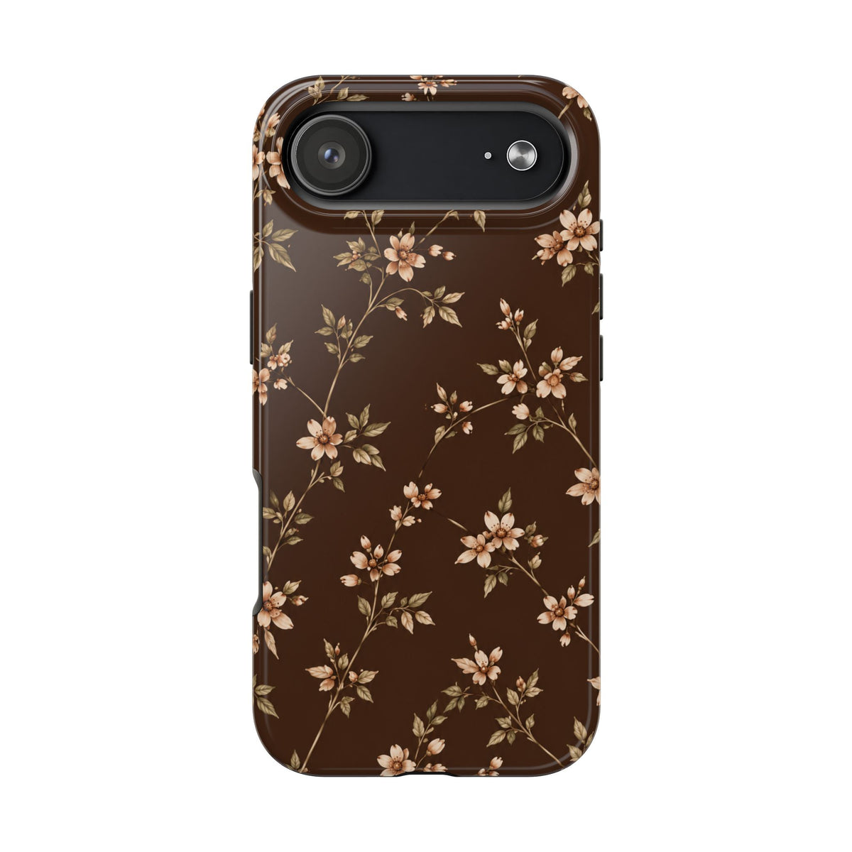 Floral Brown Tough Phone Case — Vintage Cherry Blossom Protective Cover