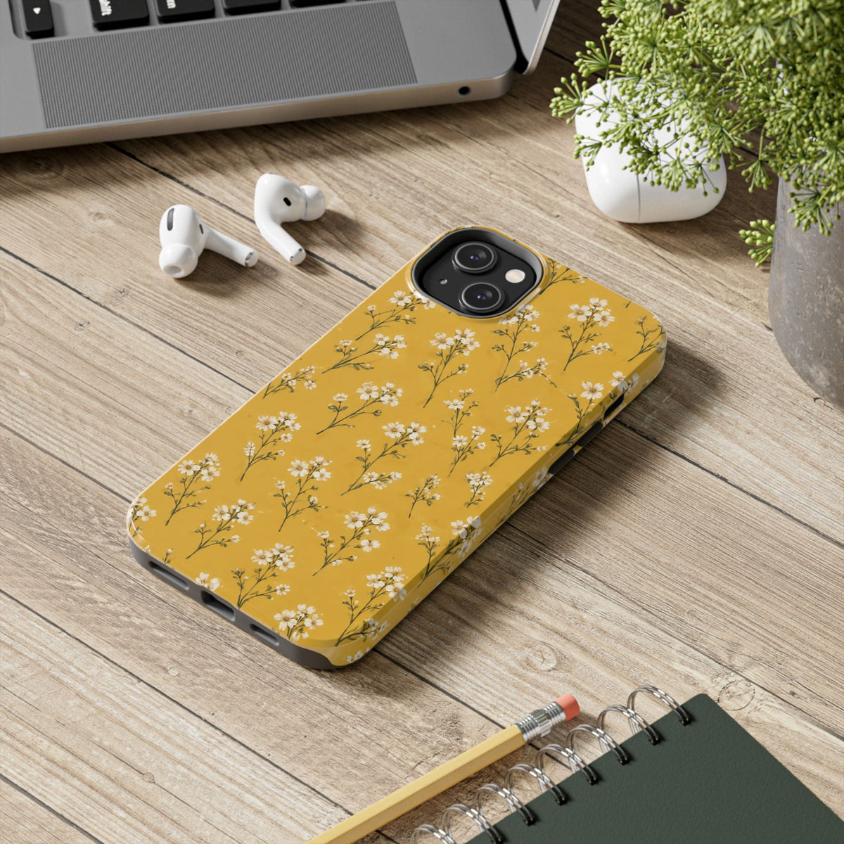 Mustard Floral Tough Phone Case — Daisy Sprig Protective Phone Case