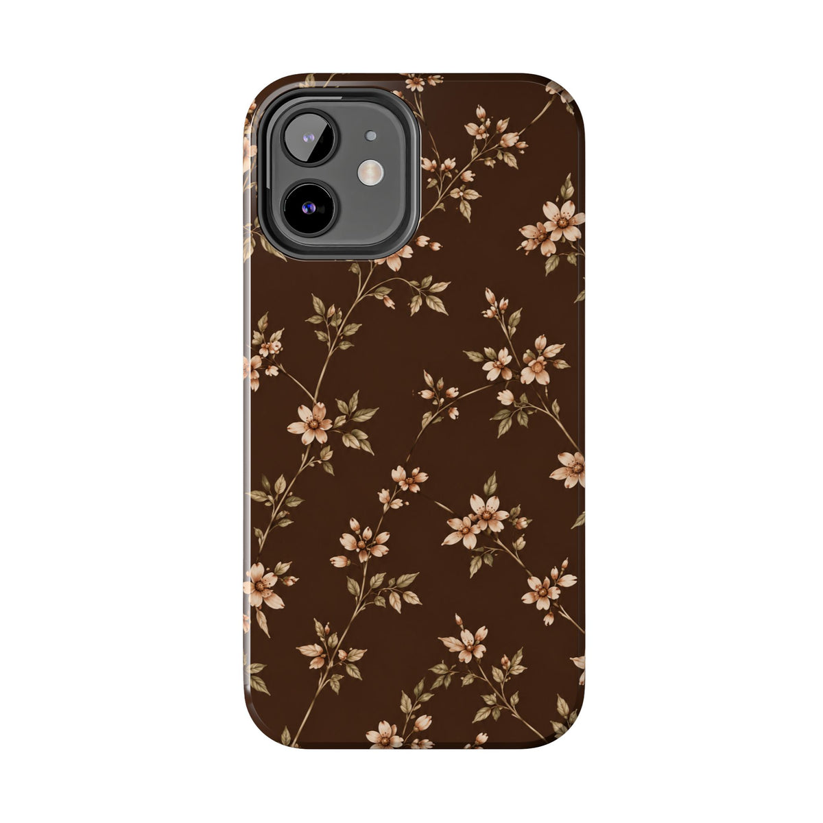 Floral Brown Tough Phone Case — Vintage Cherry Blossom Protective Cover