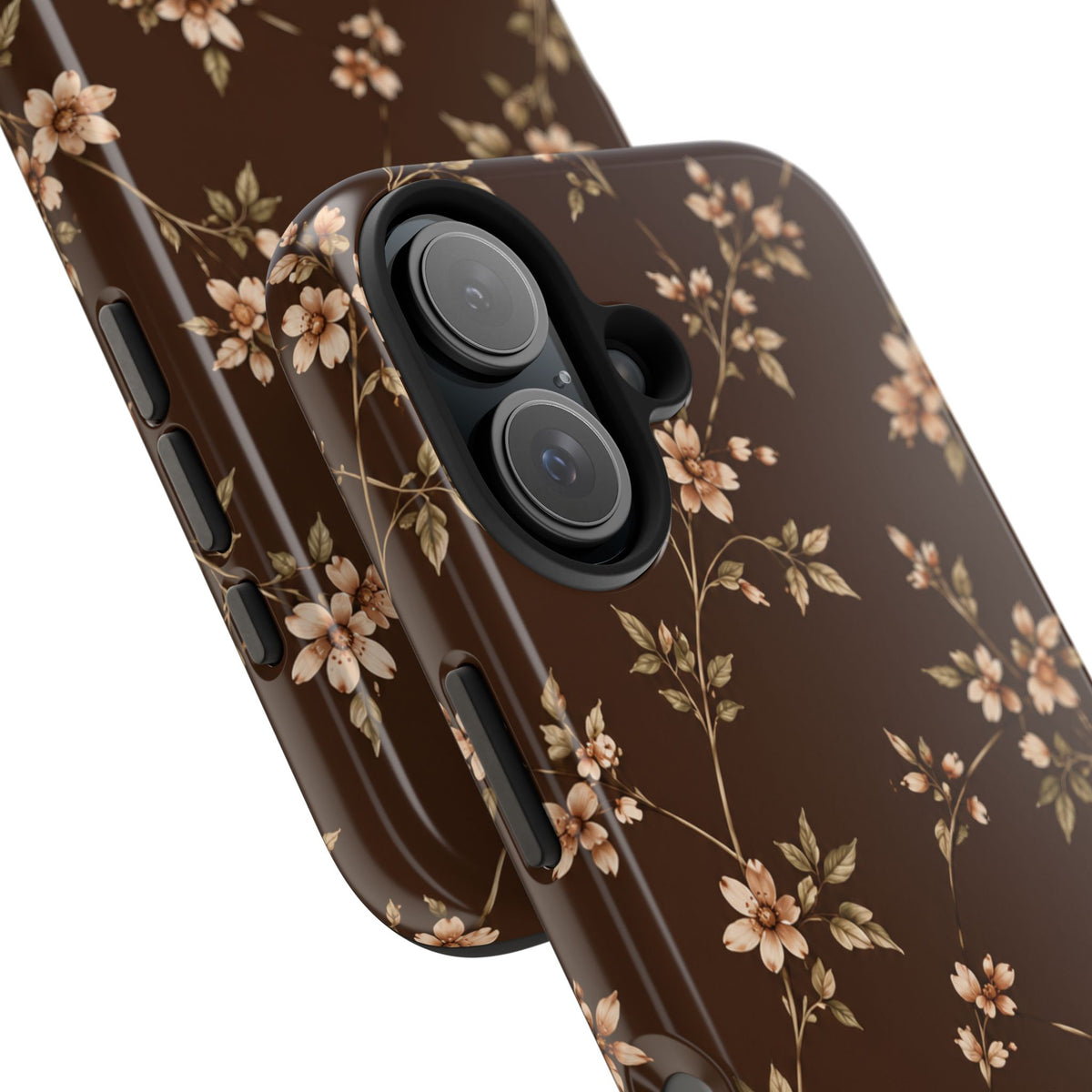 Floral Brown Tough Phone Case — Vintage Cherry Blossom Protective Cover