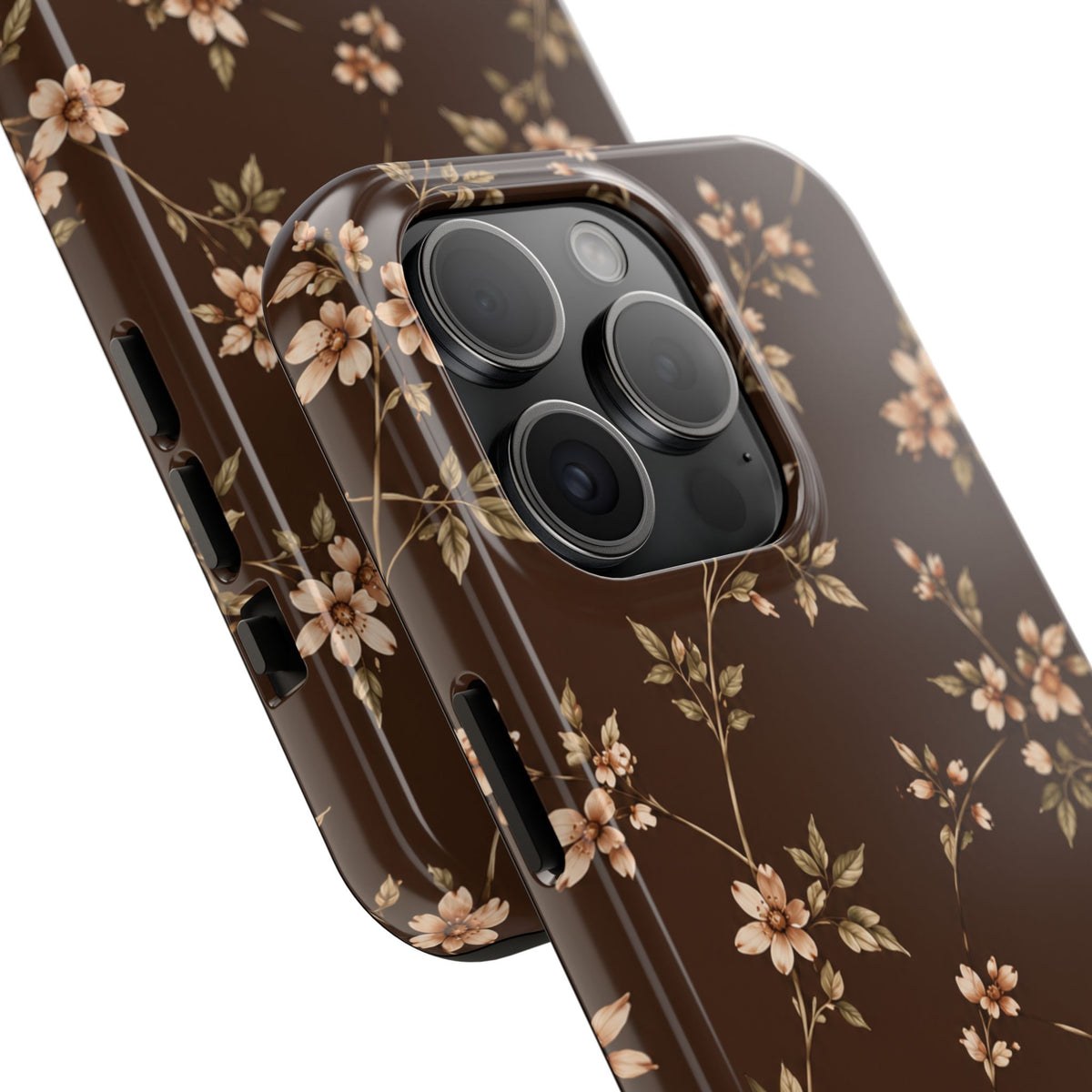 Floral Brown Tough Phone Case — Vintage Cherry Blossom Protective Cover