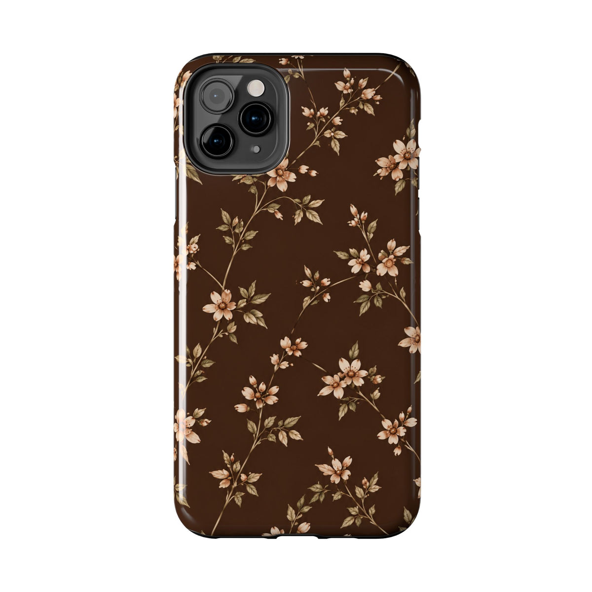 Floral Brown Tough Phone Case — Vintage Cherry Blossom Protective Cover