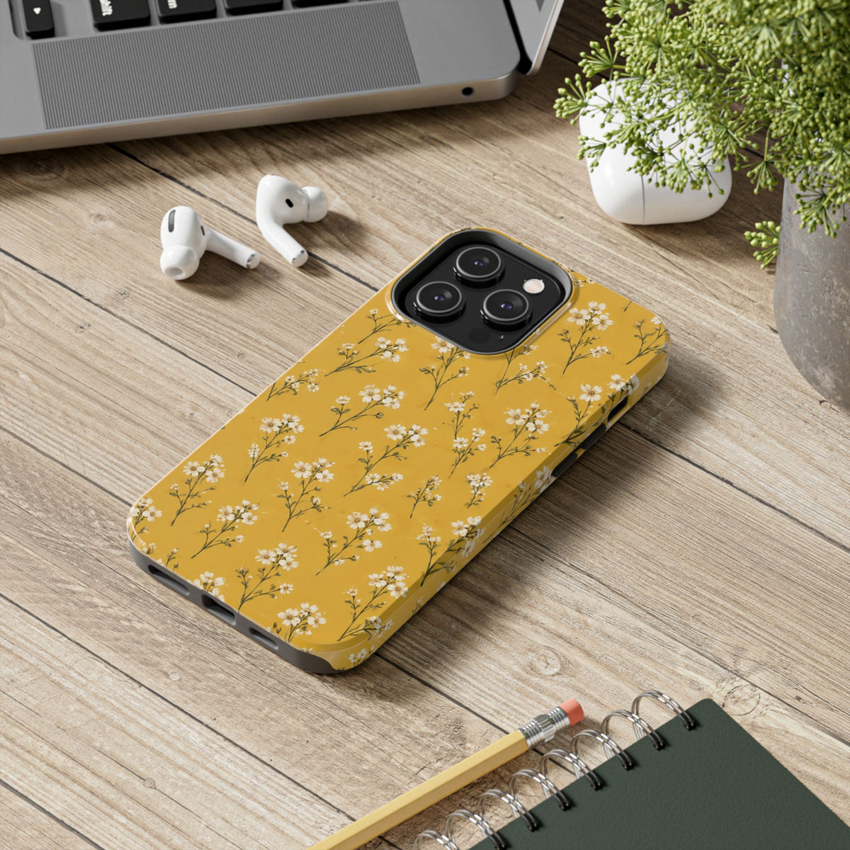 Mustard Floral Tough Phone Case — Daisy Sprig Protective Phone Case
