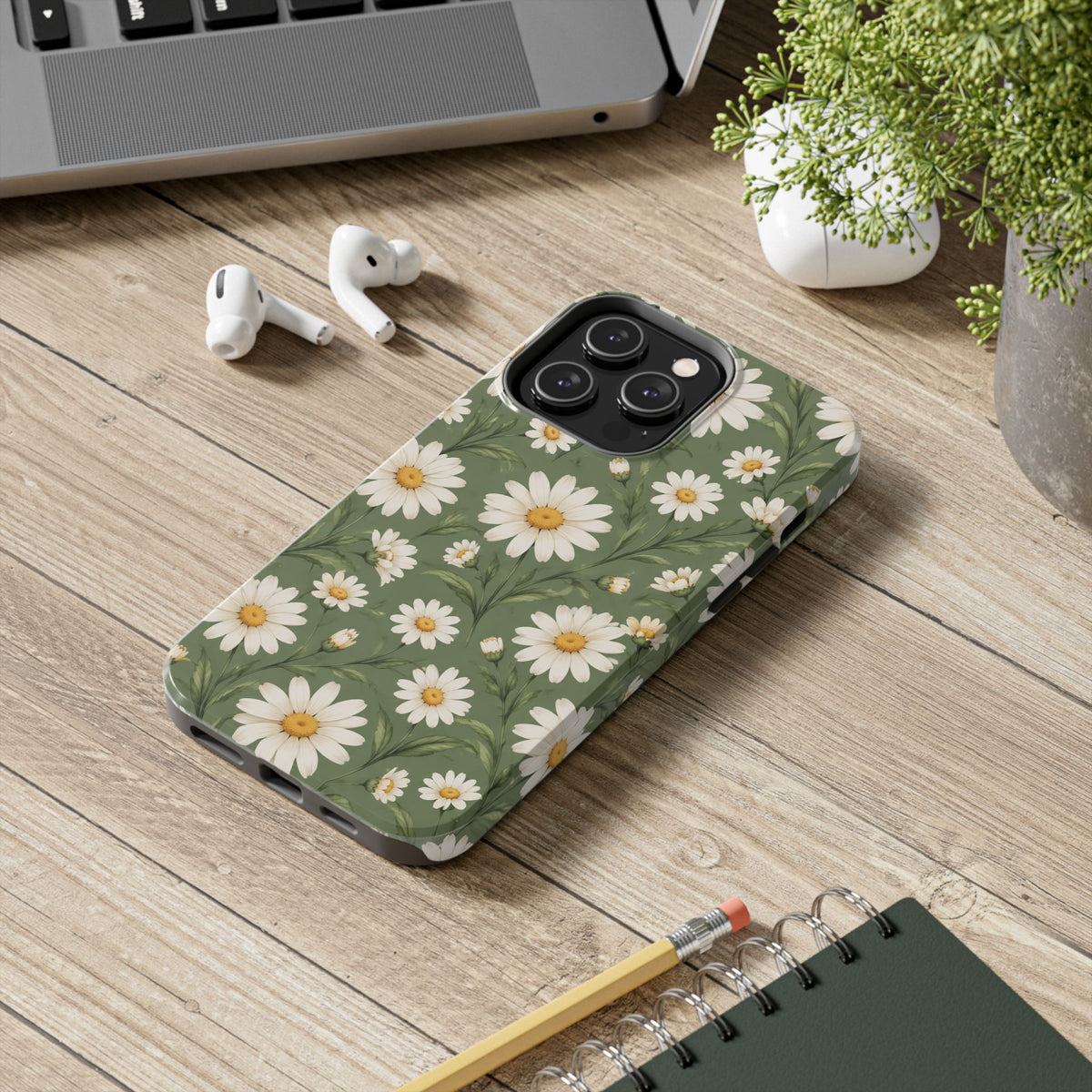 Daisy Pattern Tough Phone Case — Protective Floral iPhone Case