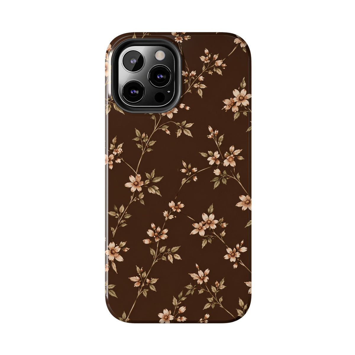 Floral Brown Tough Phone Case — Vintage Cherry Blossom Protective Cover