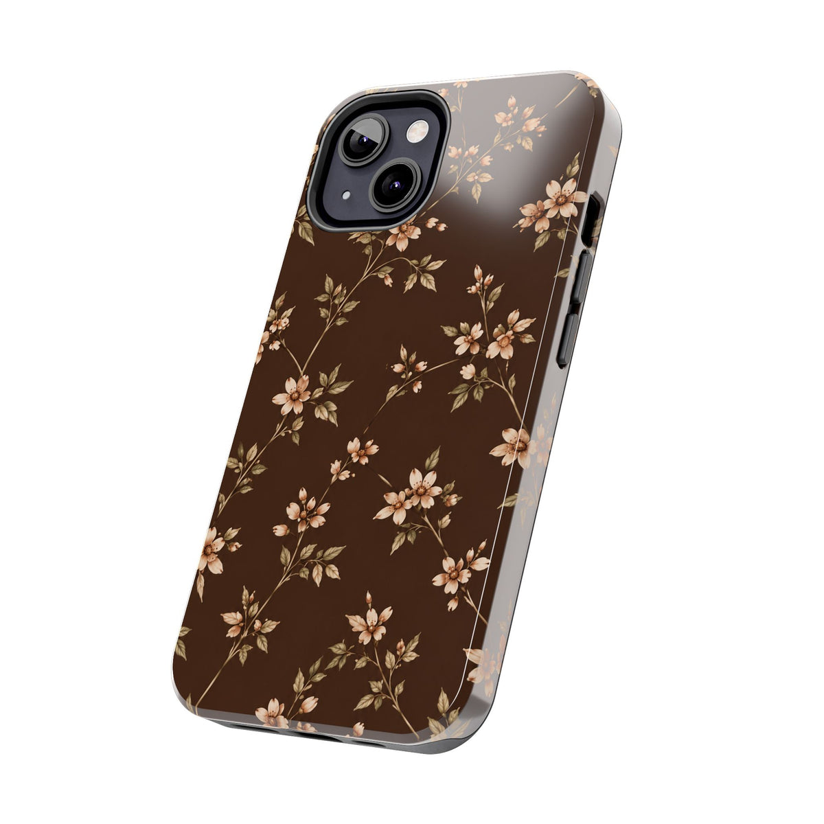 Floral Brown Tough Phone Case — Vintage Cherry Blossom Protective Cover