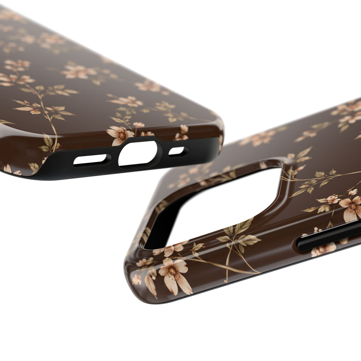 Floral Brown Tough Phone Case — Vintage Cherry Blossom Protective Cover