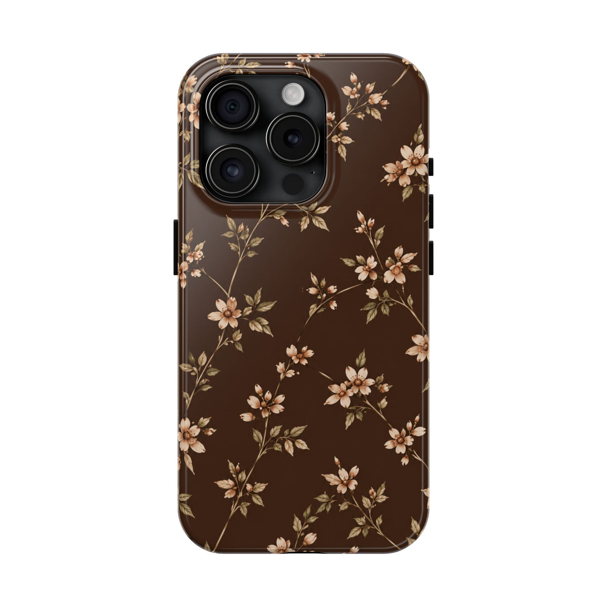 Floral Brown Tough Phone Case — Vintage Cherry Blossom Protective Cover